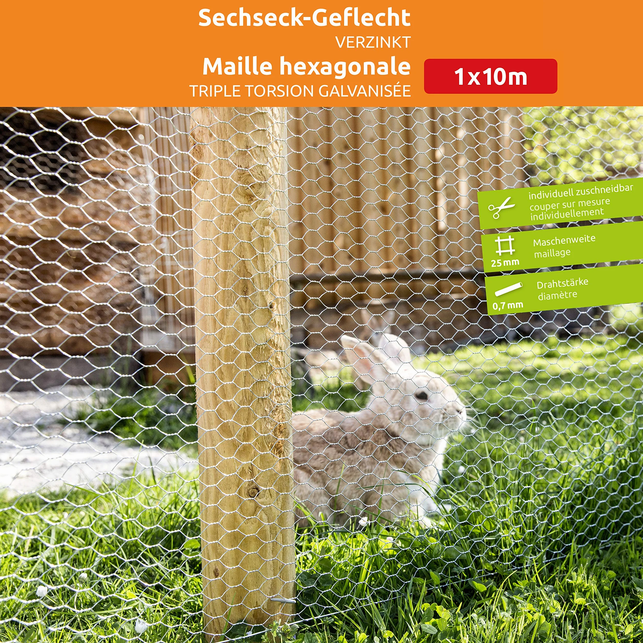 Windhager siatka ocynkowana sześciokątna 25 mm 10 x 1 m x 0,8 mm dla małych zwierząt