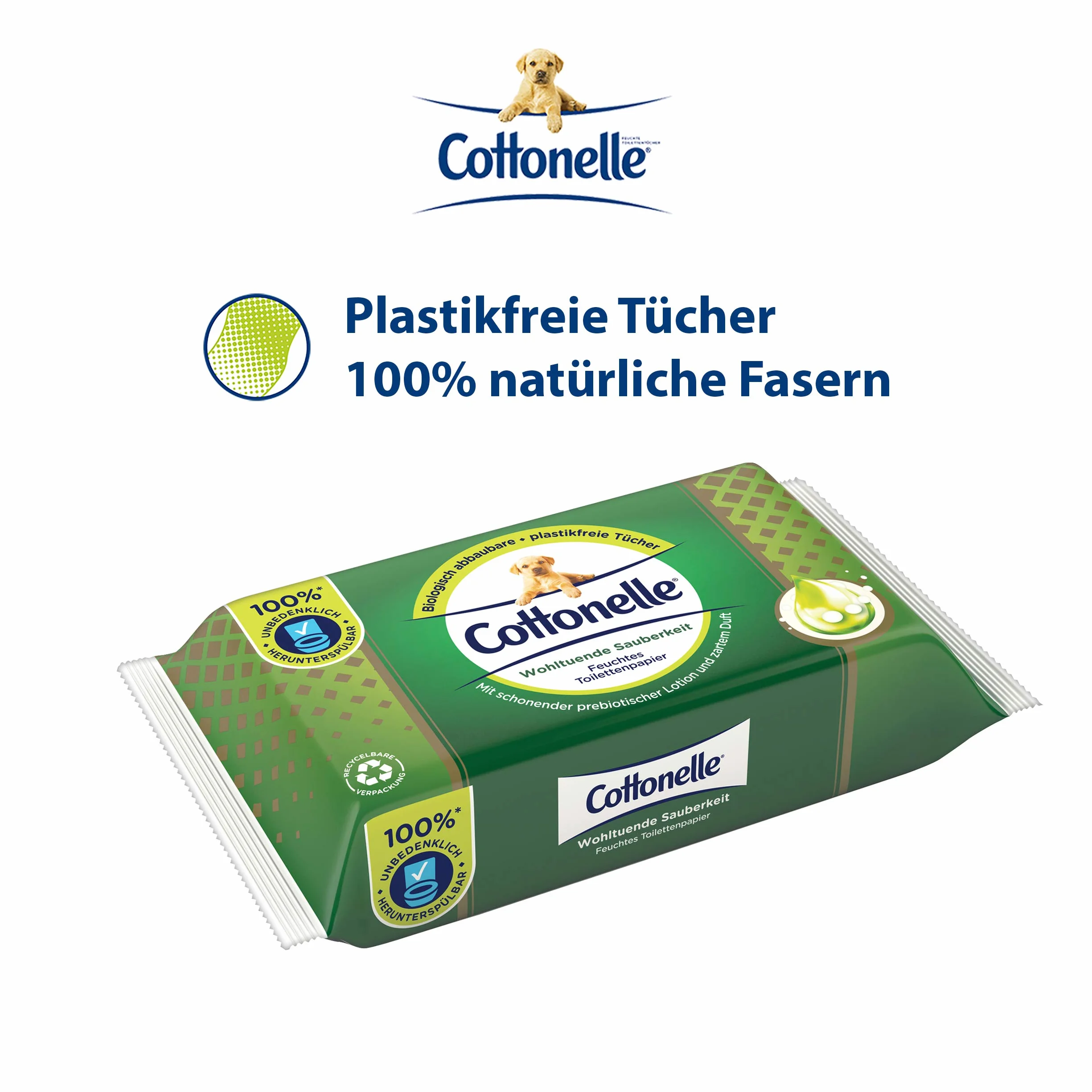 Cottonelle Wilgotny papier toaletowy, kojąca czystość, z balsamem prebiotycznym, biodegradowalny, bez plastiku, wielokrotnego zamykania, pojedyncze opakowanie, 38 chusteczek nawilżanych, 38 sztuk (1