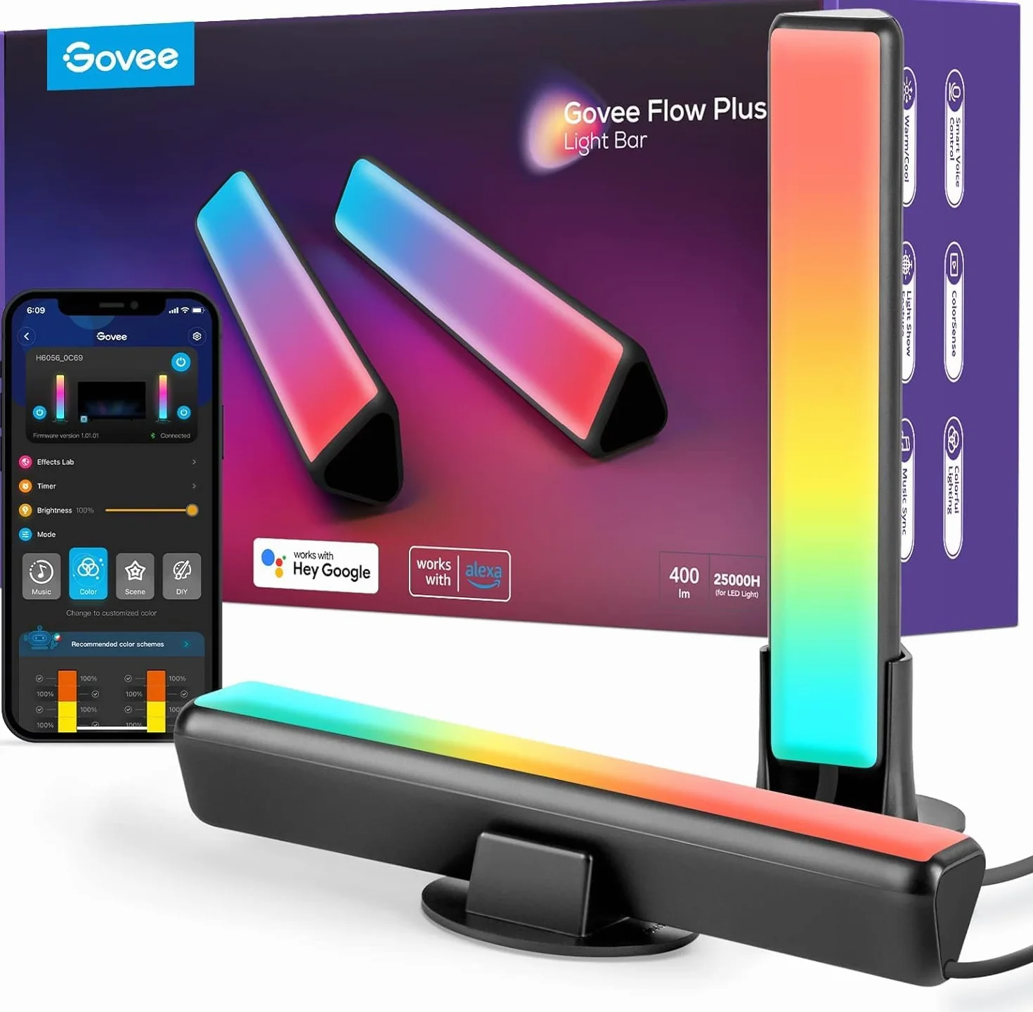 Govee Listwa świetlna LED, podświetlenie TV RGBICWW współpracuje z Alexą, Asystentem Google, sterowanie z aplikacji, możliwość ściemniania 16 milionów kolorów dla pomieszczeń, dekoracja do gier