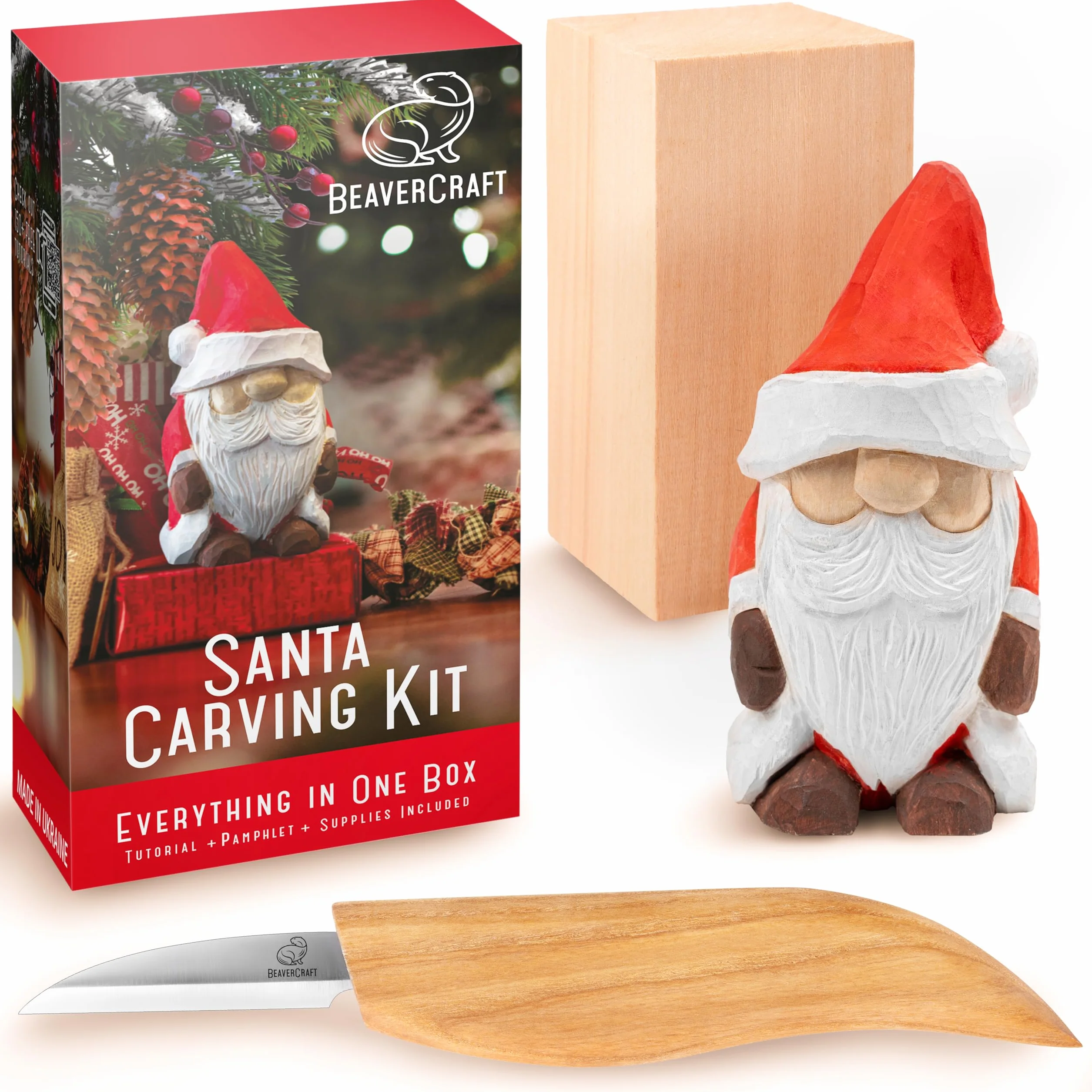 BeaverCraft Zestaw do rzeźbienia DIY06 Santa dla początkujących – Zestaw narzędzi do rzeźbienia w drewnie, DIY dla dorosłych – Zestawy hobbystyczne dla dorosłych, Prezenty dla miłośników stolarki