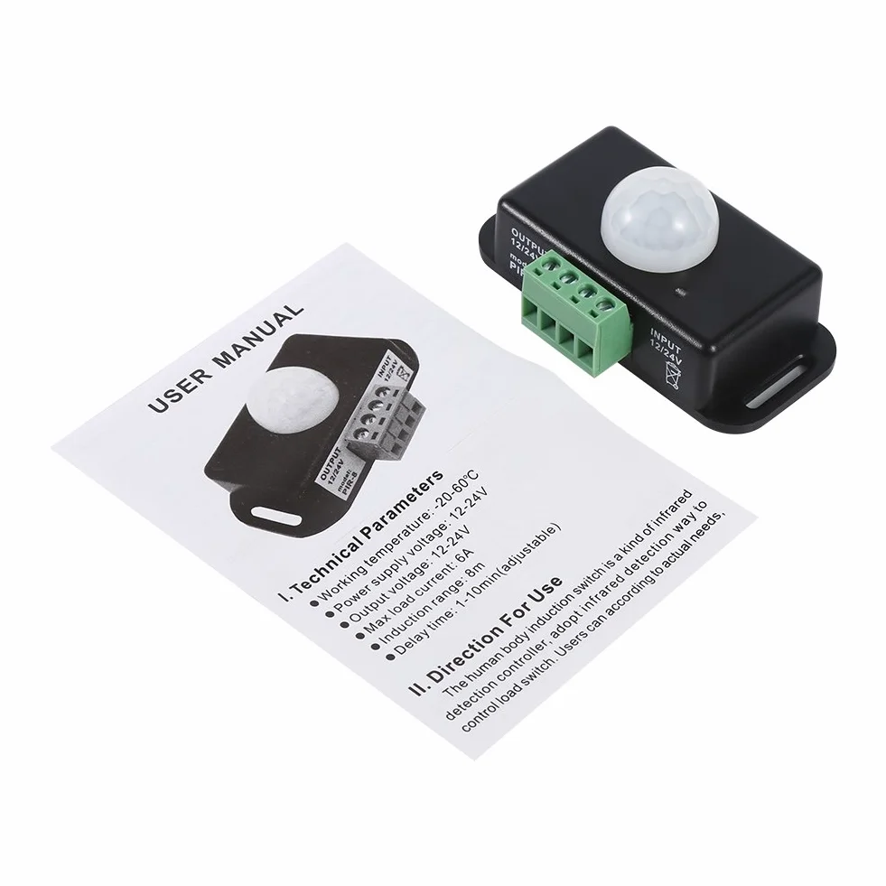 Moduł LED 12V Bewegingssensor, Detektor Ruchu PIR 12-woltowy Przełącznik Czujnikowy do Listwy Oświetleniowej LED DC 12V 24V Bezpieczeństwo Ciała na podczerwień