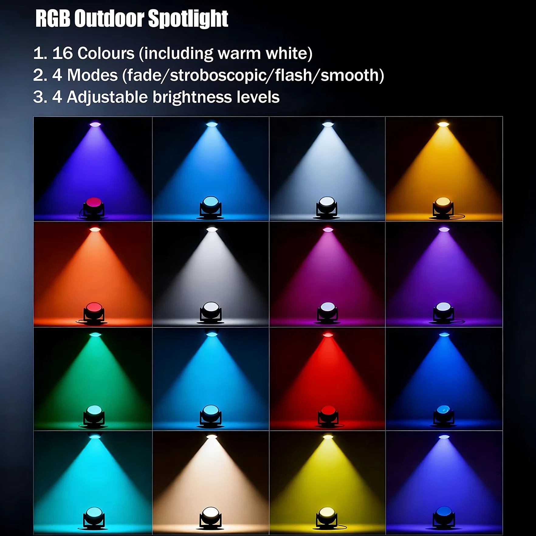 4 x 10 W RGB Zewnętrzny reflektor LED, światło ogrodowe LED, ciepła biała dekoracyjna lampa do ogrodu, podwórka, podjazdu [klasa efektywności energetycznej A+]