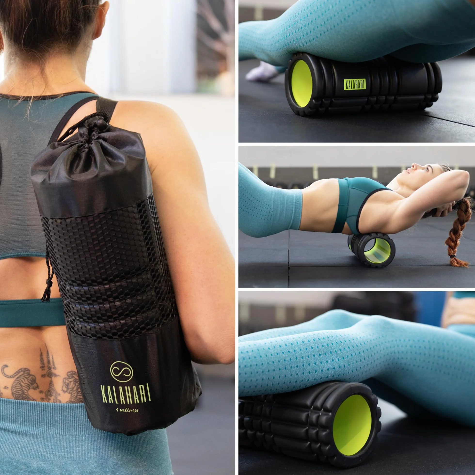 KALAHARI Zestaw Foam Roller 3 w 1 plus Ebook z ćwiczeniami - Wałek do masażu powięzi, Podwójna Piłka, Piłka z kolcami Jeż i wygodna Torba - Terapia Punktów Spustowych i Masaż Mięśniowo-Powięziowy