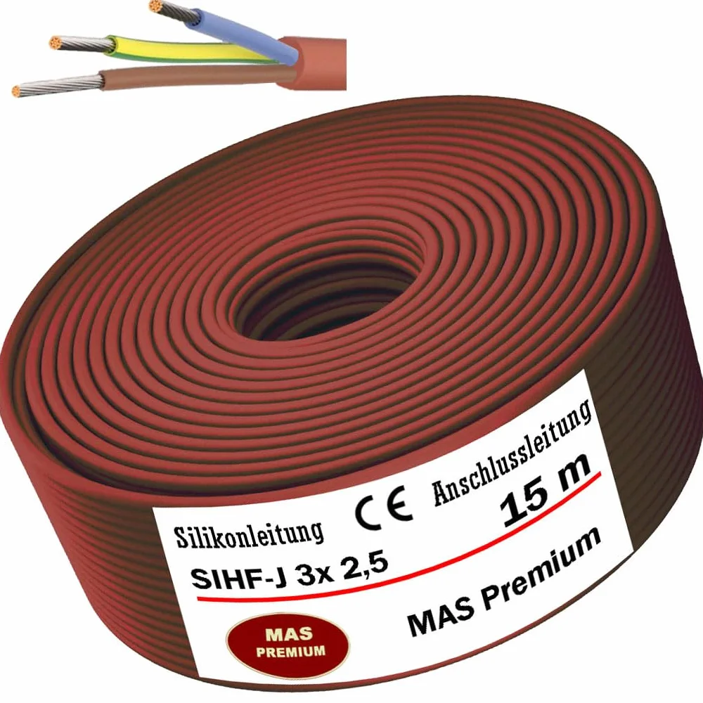 MAS Premium SIHF-J 3 x 0,75 1 1,5 2,5 4 6 kabel silikonowy, 5-250 m, przewód przyłączeniowy, elastyczny do urządzeń o wysokiej temperaturze (SIHF-J 3 x 2,5, 15 m)