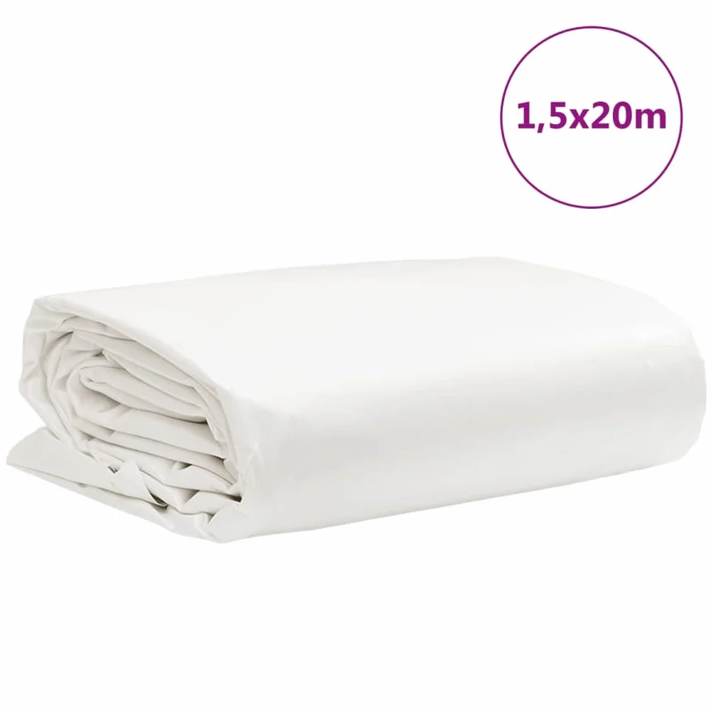 Plandeka okryciowa biała, 1,5 x 20 m, 650 g/m², płótno z powłoką PCW, odporna na rozerwanie, wodoszczelna, odporna na działanie promieni UV, z oczkami, do ogrodu, na plac budowy, na kemping