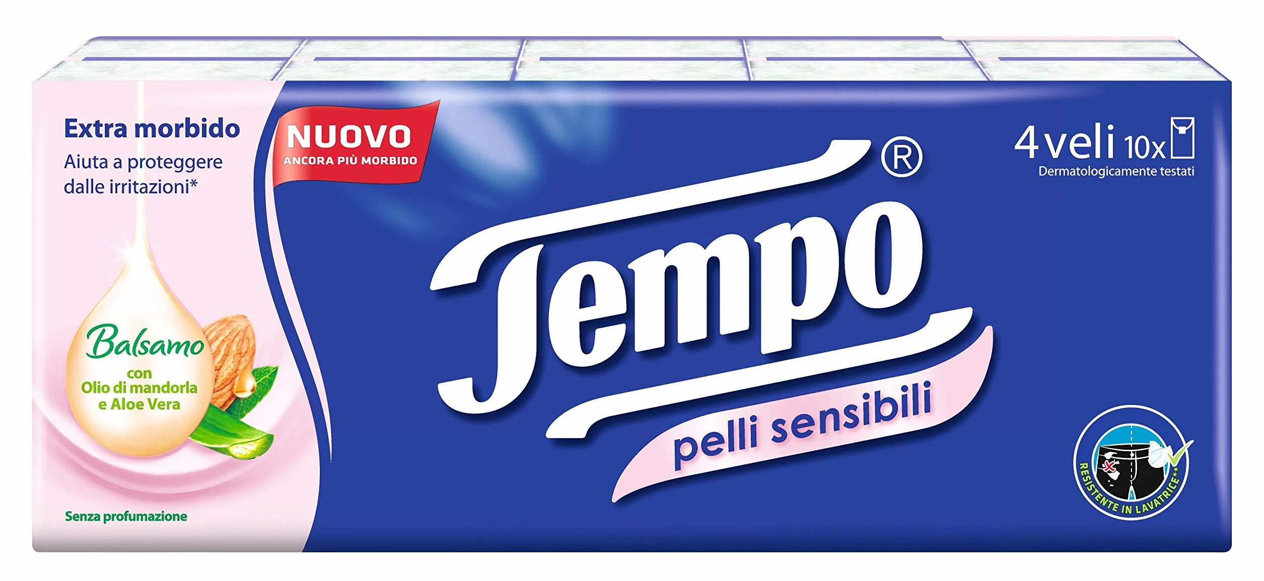 Tempo - Chusteczki z aloesem dla skóry wrażliwej - 10 opakowań po 9 chusteczek