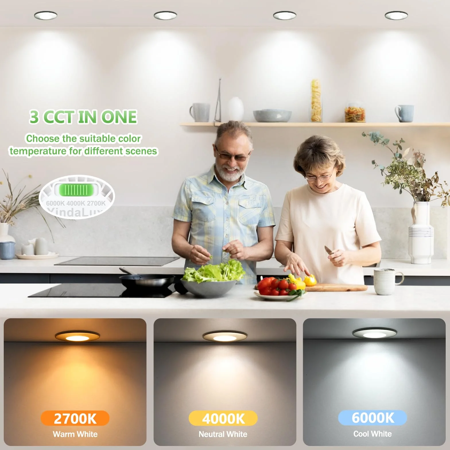 YindaLux Reflektor LED wpuszczany 7 W 700 lm IP65 reflektor łazienkowy, ciepła biel 2700K neutralna biel 4000 K zimna biel 6000 K regulowany, otwór Φ60-75 mm, AC220-240V, zestaw 10 sztuk, nikiel