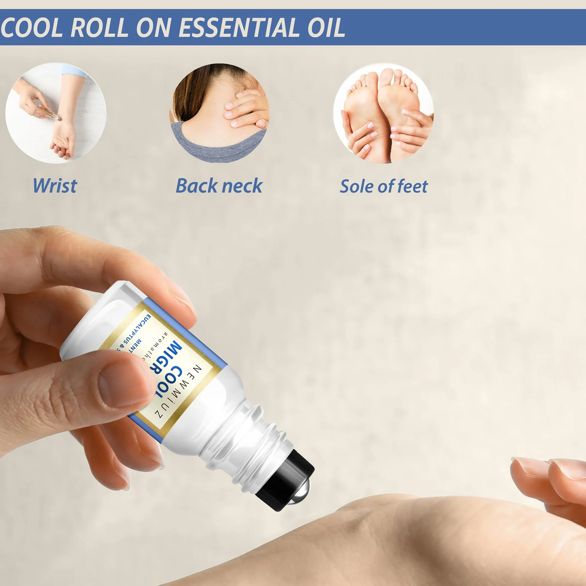 Cooling Menthol Migraine Roll-On Stick Peppermint Eucalyptus Aroma Therapy Essential Oils Headaches