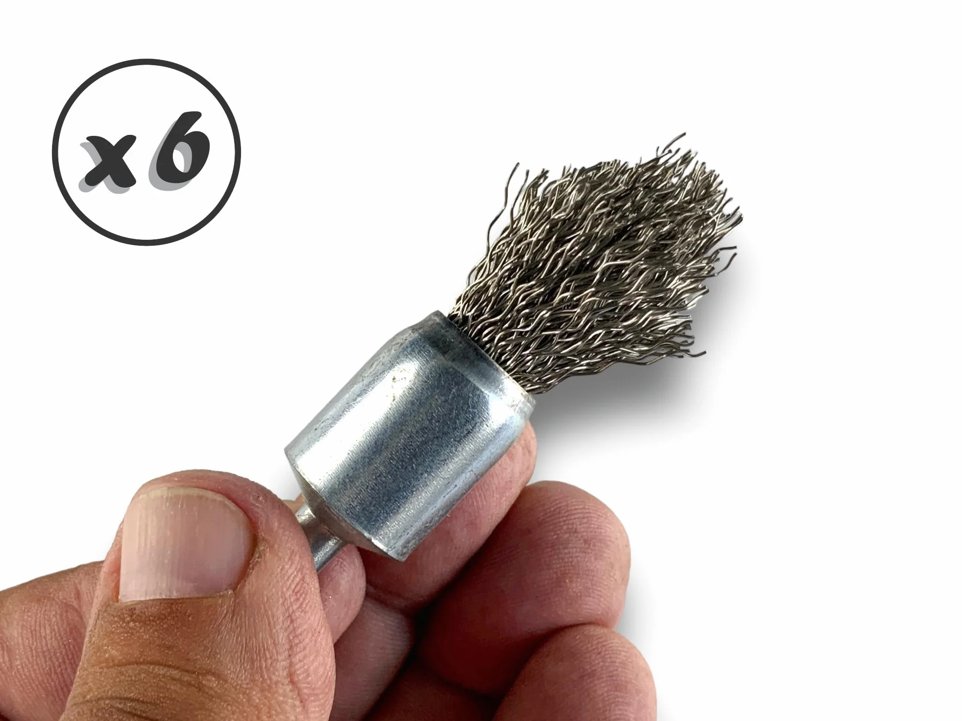 KIBROS 20TC18x6 zestaw 6 szczotek drucianych z końcówką na trzonku | Ø 18 mm | twarda stal nierdzewna 0,40 mm | kształt końcówki | do wiertarki lub wiertarko-wkrętarki | szczotkowanie i bejcowanie |
