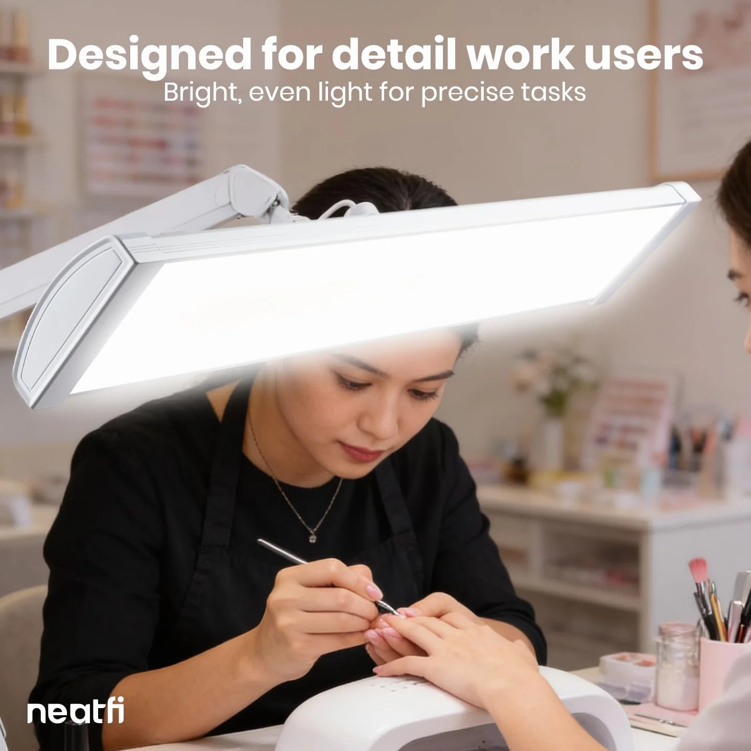 Neatfi Ultra Lampa Biurkowa – 3 500 Lumenów, 45W LED, Szeroki Klosz 66cm, 5 Poziomów Jasności, Światło Bez Cieni i Bez Migotania, Lampa do Czytania, Rękodzieła (Bez CCT z Podstawą, Biały)