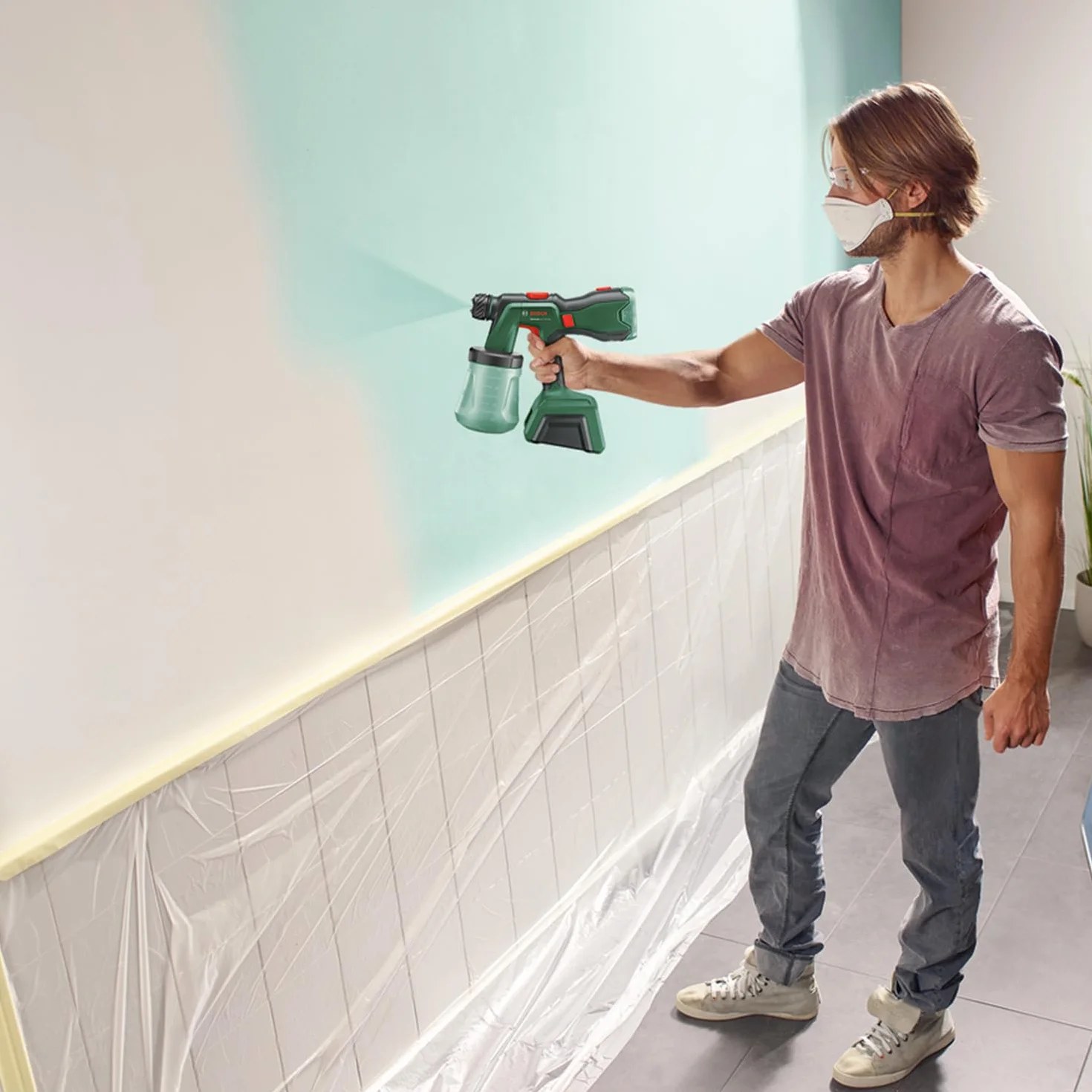 Bosch akumulatorowy pistolet natryskowy AdvancedSpray 18V-500 (do farb dyspersyjnych/lateksowych, lazur i lakierów, 3m²/min, 2 pojemniki 1 200 ml, system 18V, bez akum.)