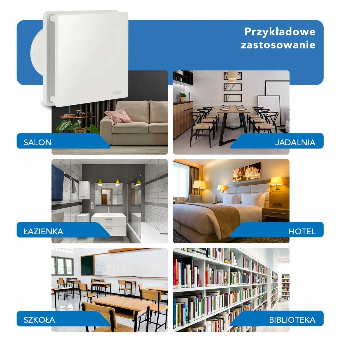 EBERG EVO Wentylator łazienkowy z klapą zwrotną, cichy wentylator wyciągowy ze szklanym panelem do łazienki i WC (Biały połysk, Klapa zwrotna timer higrostat)