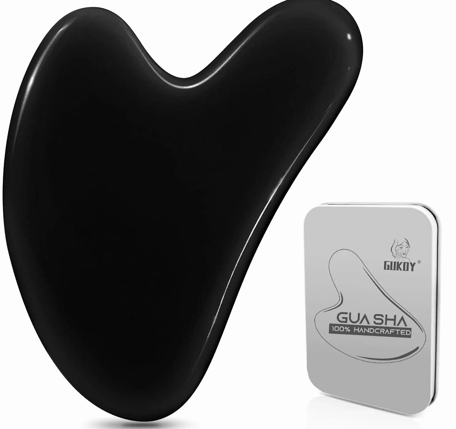 Gua Sha Jadeitowy Kamień Masażu do Twarzy, Narzędzie do Akupunktury SPA (Czarny)