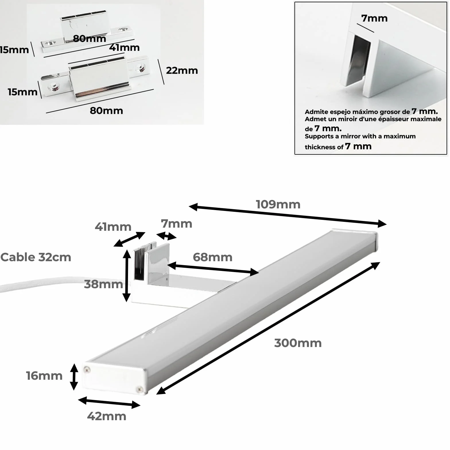 Alpinaluz Kinkiet LED do lustra łazienkowego 30 cm - 8 W 810lm - neutralne białe światło 4000K - IP44 - chromowane aluminium - do montażu na lustrze, szafie lub ścianie - nowoczesne światło przednie i