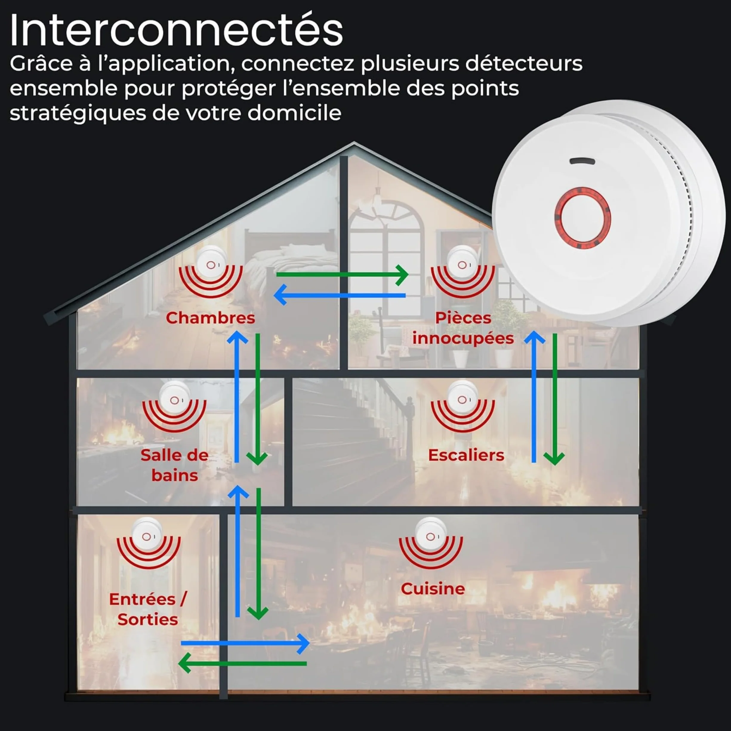 Czujnik dymu WiFi NF alarm przeciwpożarowy EN14604 dom inteligentny