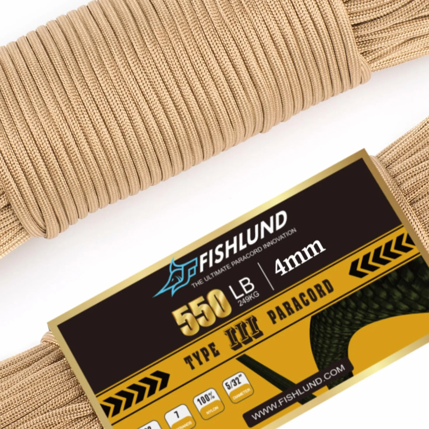 Paracord 550 lb, 7-żyłowa lina spadochronowa typu III, 50 stóp, 4 mm, nylonowa linka spadochronowa do biwakowania, Pustynna opalenizna
