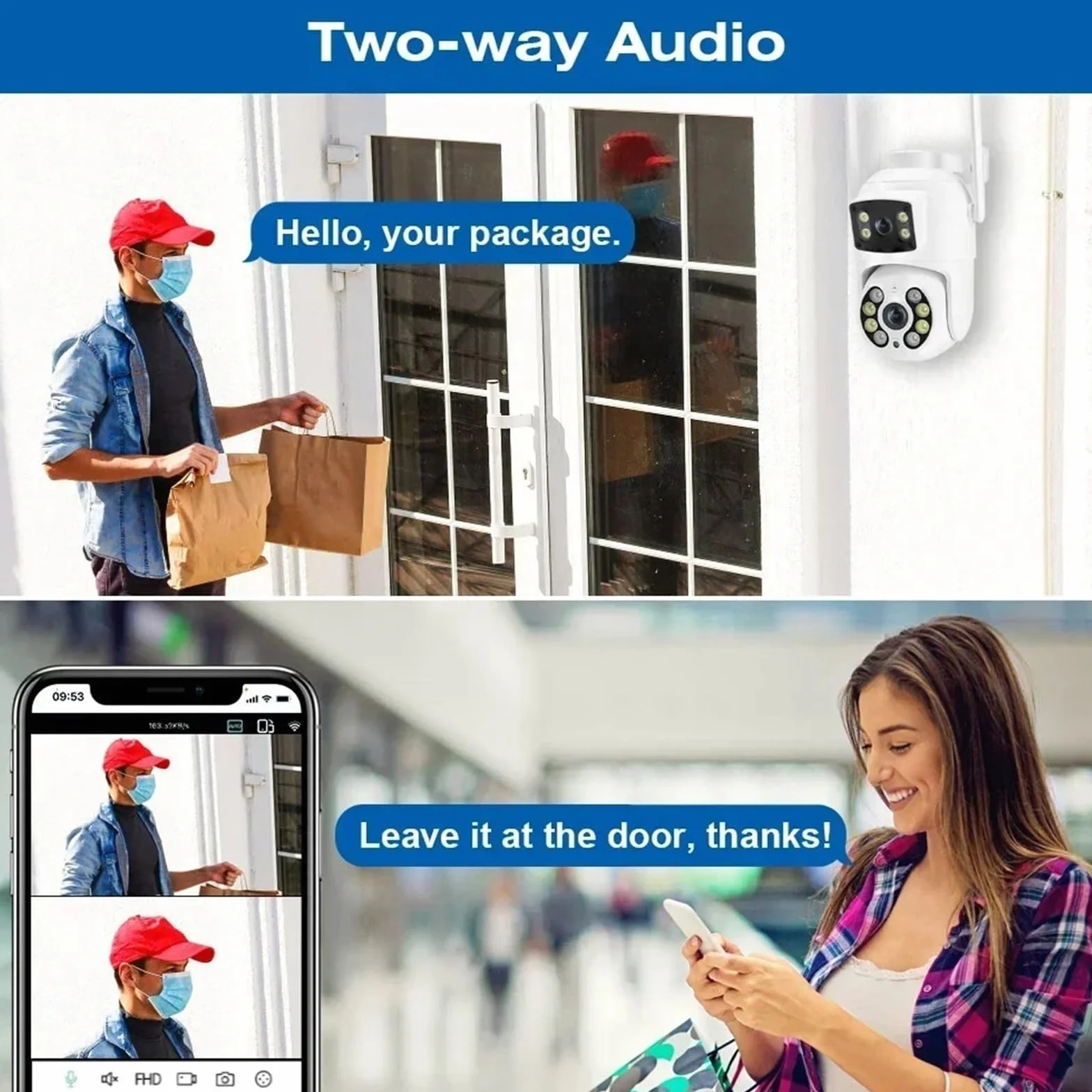 Kamera zewnętrzna PTZ 8MP 4K z podwójnym obiektywem i dwoma ekranami Wi-Fi, bezprzewodowa kamera CCTV detekcją człowieka monitoringiem IP,Spokój ducha zawsze(ADD 128G)