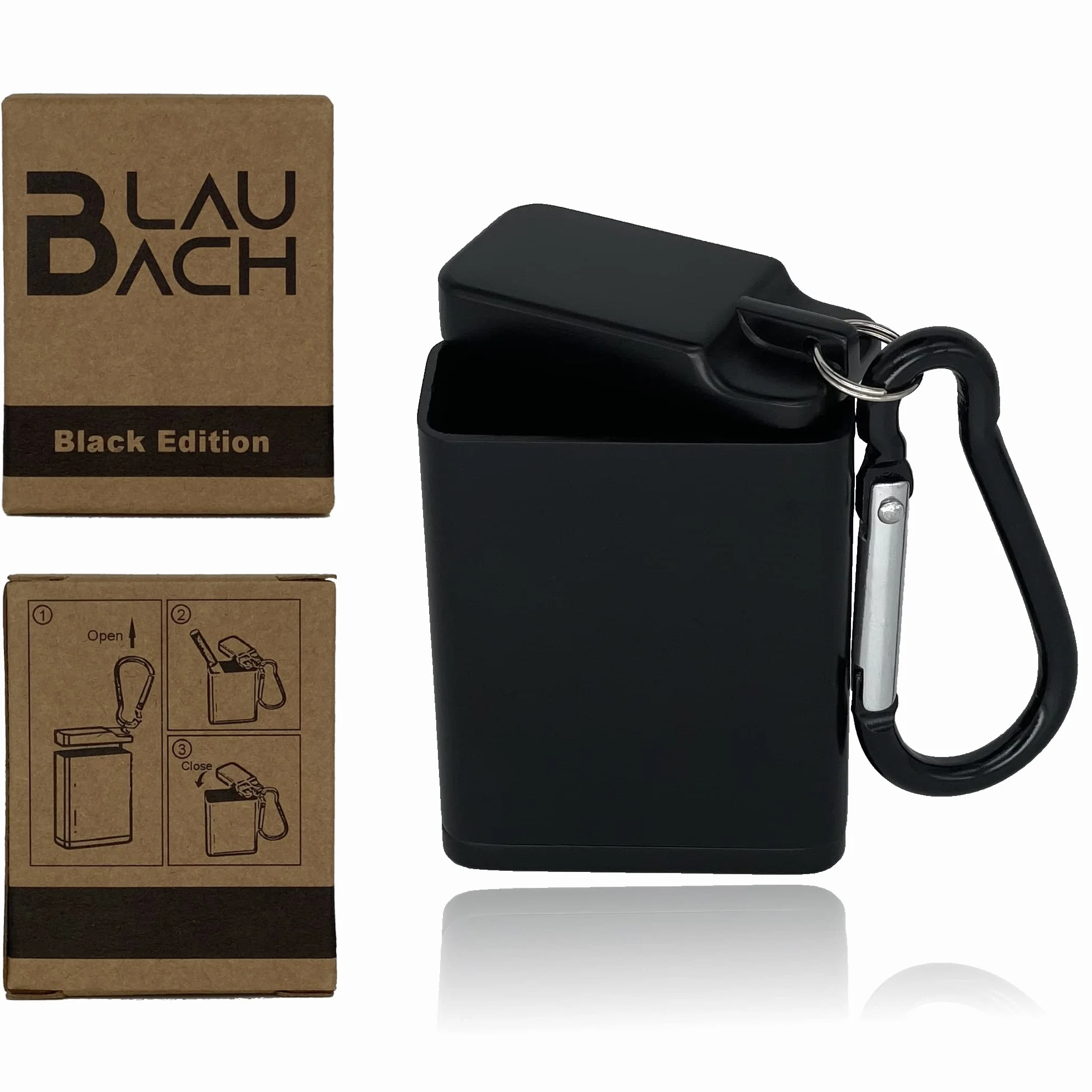 Popielniczka kieszonkowa, przenośna popielniczka, bezzapachowa, do podróży, samochodu, na kemping i festiwal – BLAUBACH Black Edition (czarna)