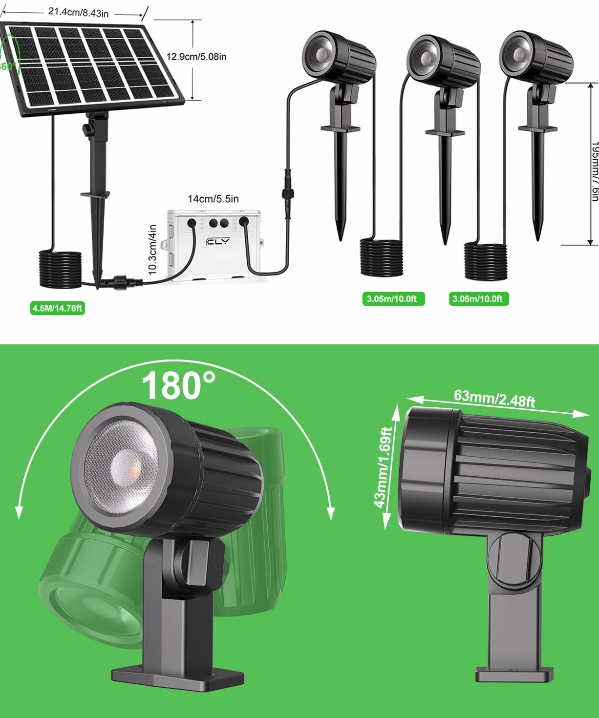 CLY reflektor solarny, solarna lampa ogrodowa zewnętrzna z pilotem 2700K 4000K 6000K 2 tryby dynamiczne lampy solarne IP66 wodoodporne 5000mAh funkcja pomiaru czasu oświetlenie ogrodowe do ogrodu