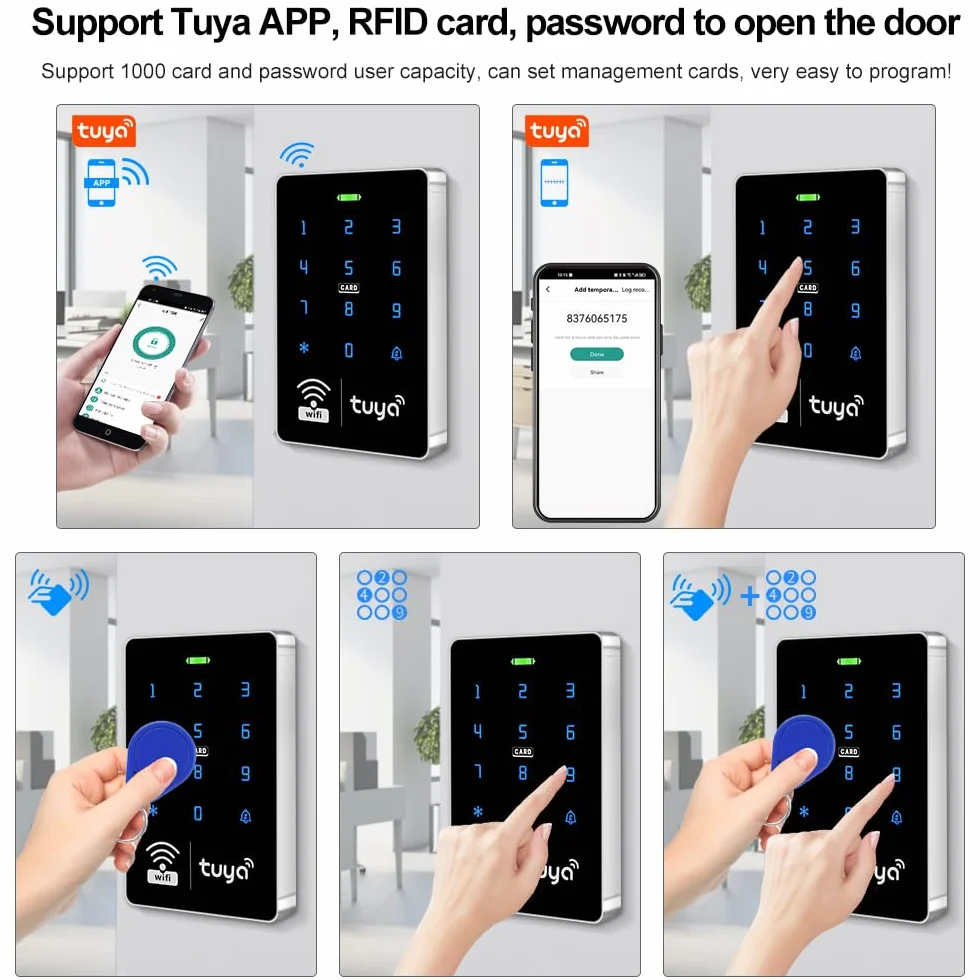 WiFi Tuya klawiatura kontroli dostępu RFID IP68 wodoodporna podwójna częstotliwość 125 kHz / 13,56 MHz dotykowy kontroler dostępu do hasła, inteligentna aplikacja do odblokowywania systemu