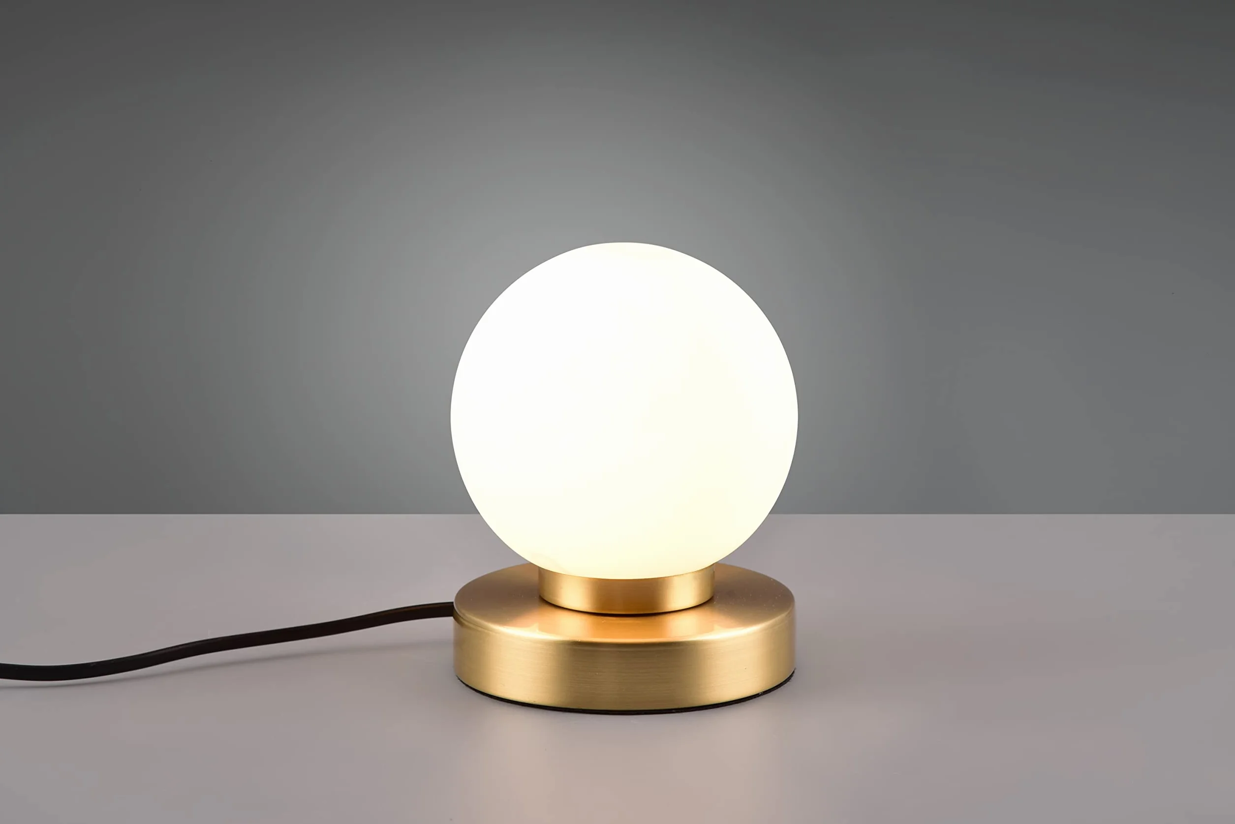 Reality Leuchten Lampa stołowa Prinz II R54011008, metal mosiądz matowy, szkło białe, bez 1 x E14, On/Off Touch