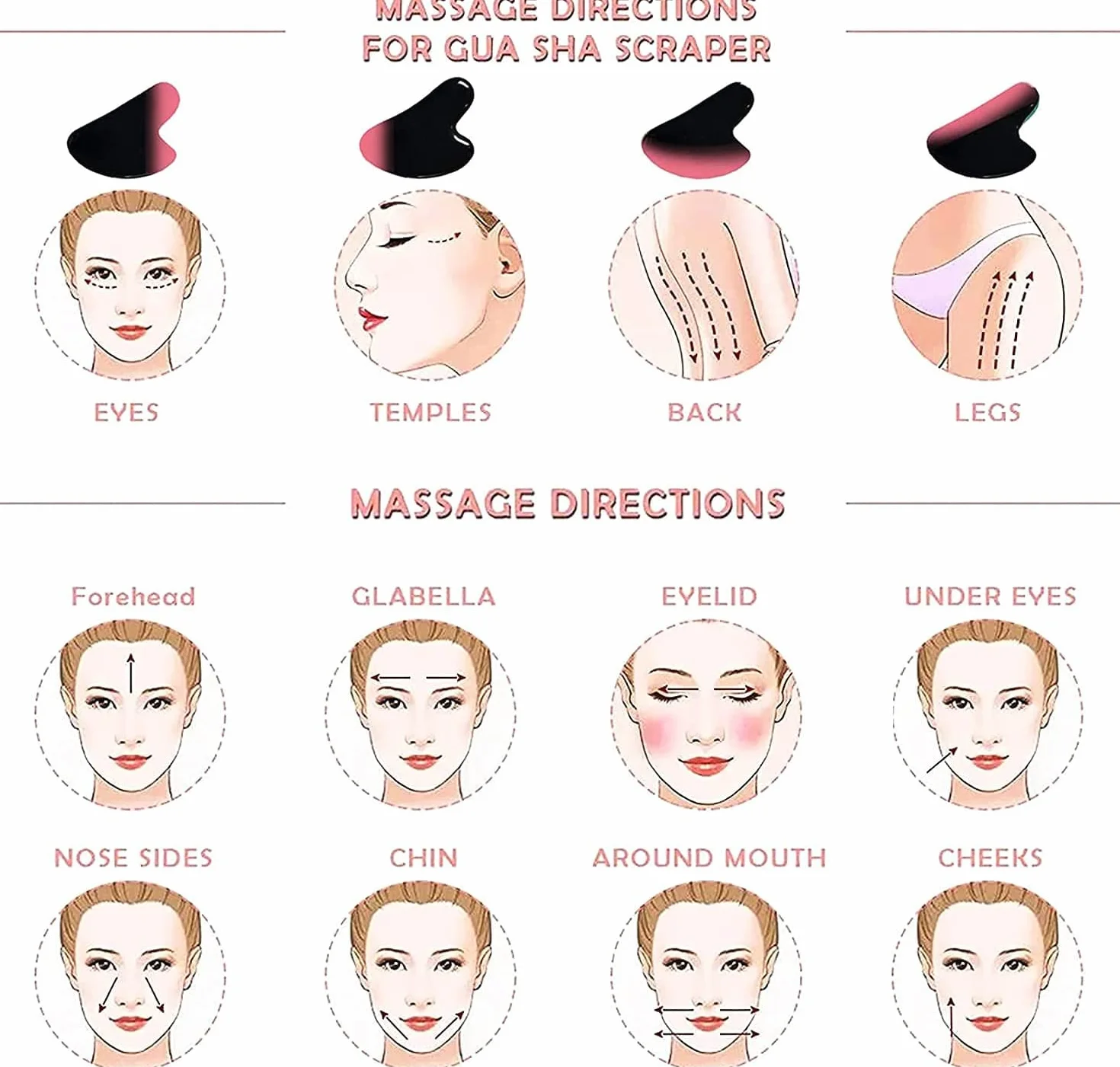 Gua Sha kamień naturalny kształt serca, narzędzie do masażu twarzy, różowy kwarc, prezent na Dzień Kobiet, terapia akupunktura, punkt spustowy zapobiegający starzeniu się skóry (czarny)
