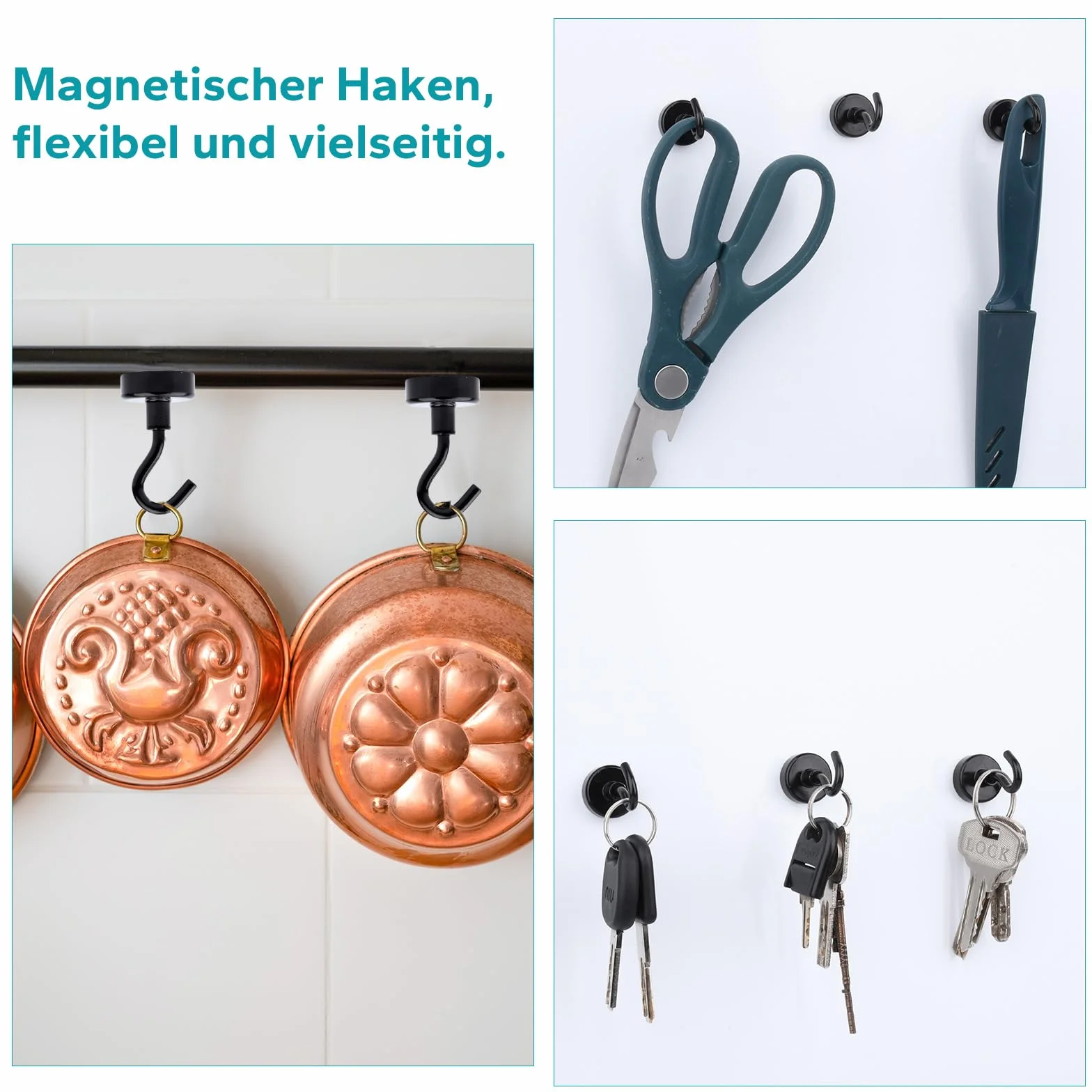 MIN CI 8 sztuk haczyków magnetycznych, ekstra mocne, 20 mm, czarne magnesy neodymowe, bardzo mocne magnesy z haczykiem, uchwyt magnetyczny, okrągłe haczyki kuchenne, na kemping, garaż, do kuchni,