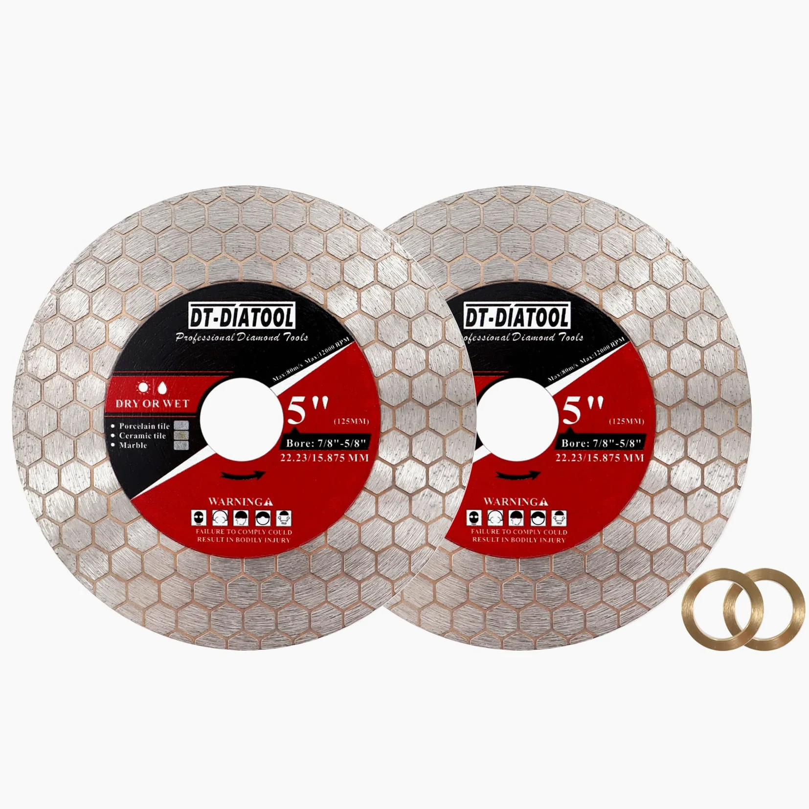 DT-DIATOOL Diamentowa tarcza do cięcia płytek 13 cm do szlifowania krawędzi 7/8" - 5/8" - 2 sztuki
