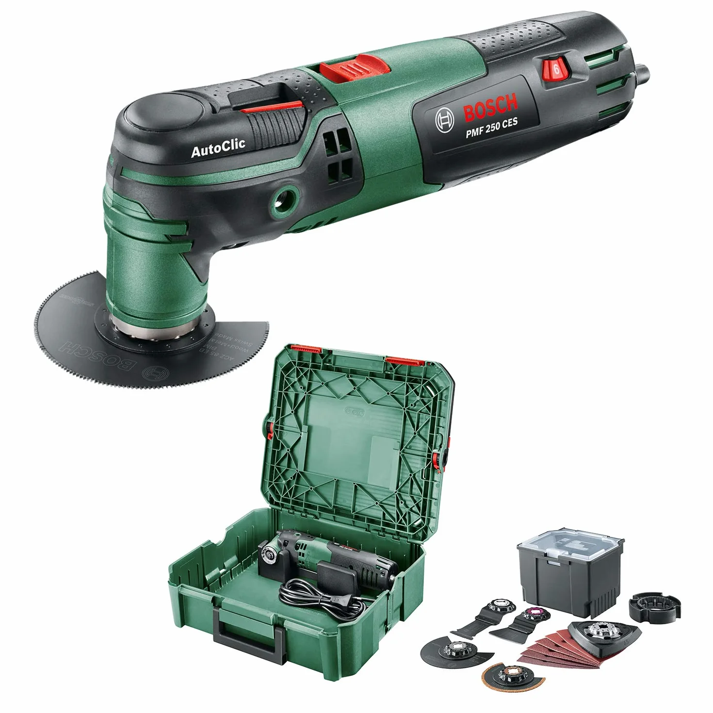 Bosch Home and Garden Pmf 250 Ces Narzędzie Wielofunkcyjne Obrotowe, Zielony, S (39 x 34.3 x 12.1 cm)