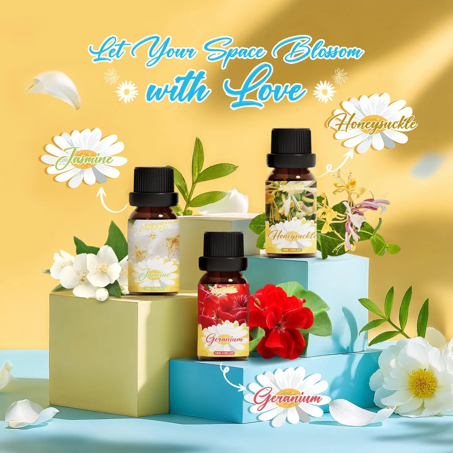 SALKING Zestaw olejków eterycznych 100% czysty 6 x 10 ml jaśmin neroli wiciokrzew piwonia geranium frezja