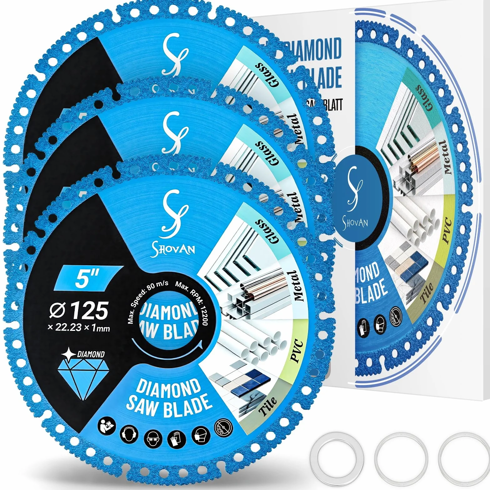 Diamentowa tarcza tnąca 3 sztuki, Ø 125 mm x 22,23 mm do szlifierek kątowych – uniwersalne ostrze diamentowe do płytek, PCW, metalu, szkła, profesjonalna tarcza tnąca do precyzyjnego cięcia