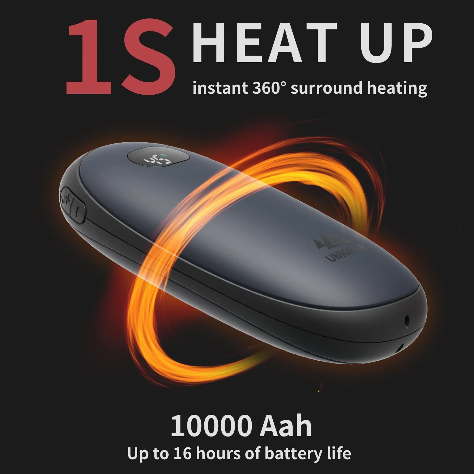Unigear Ogrzewacz do Rąk 10000 mAh Akumulator, Szybkie Ladowanie USB Elektryczny Ogrzewacz do Rąk Kieszonkowy Ogrzewacz & Powerbank, 35-55°C i Cyfrowym Ekranem, Idealne na Raynauds, na Zewnątrz