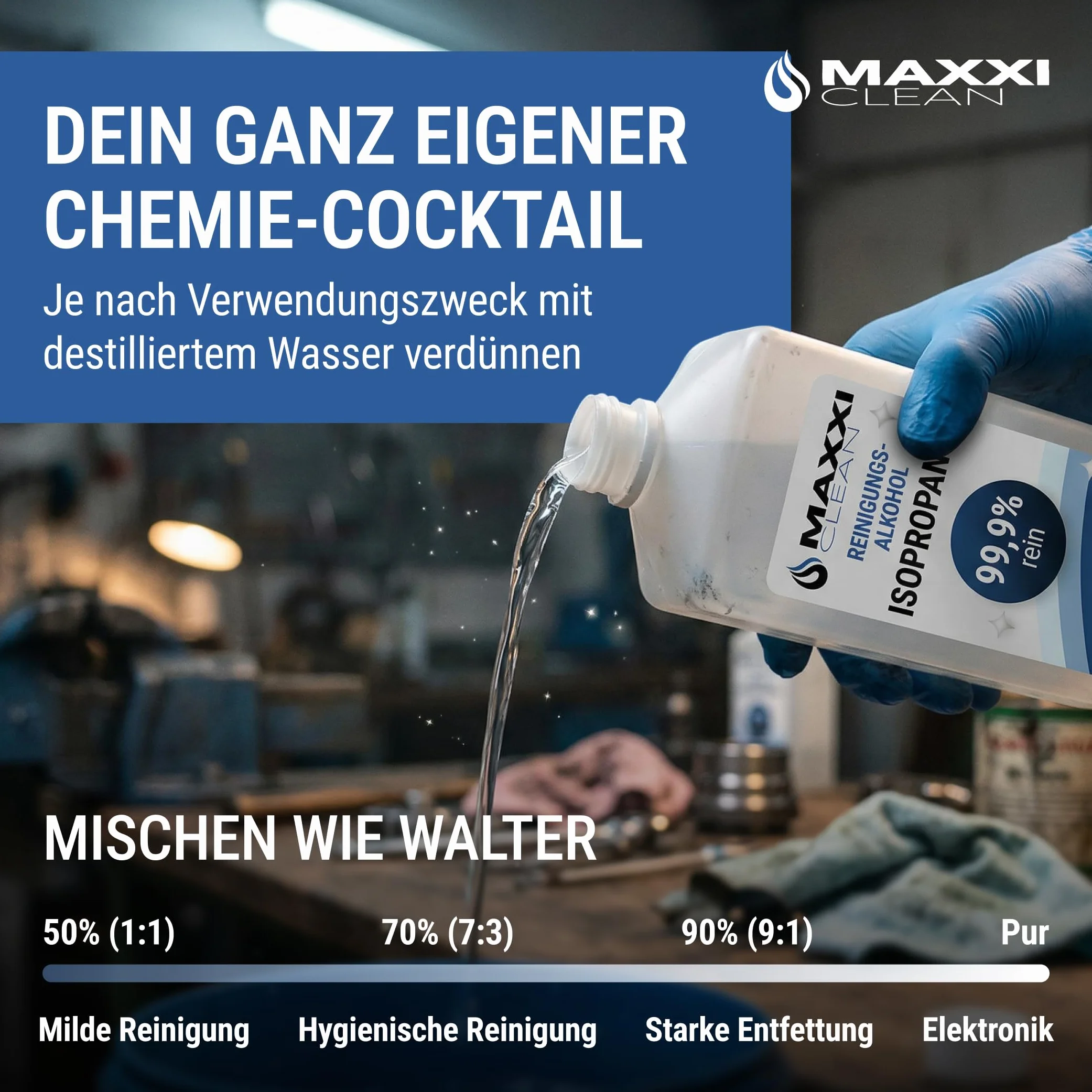 Maxxi Clean | Czysty izopropanol (99,9%) Alkohol czyszczący | 1x 750 ml Środek do usuwania tłuszczu i rozpuszczalnik | Alkohol do nacierania Alkohol izopropylowy