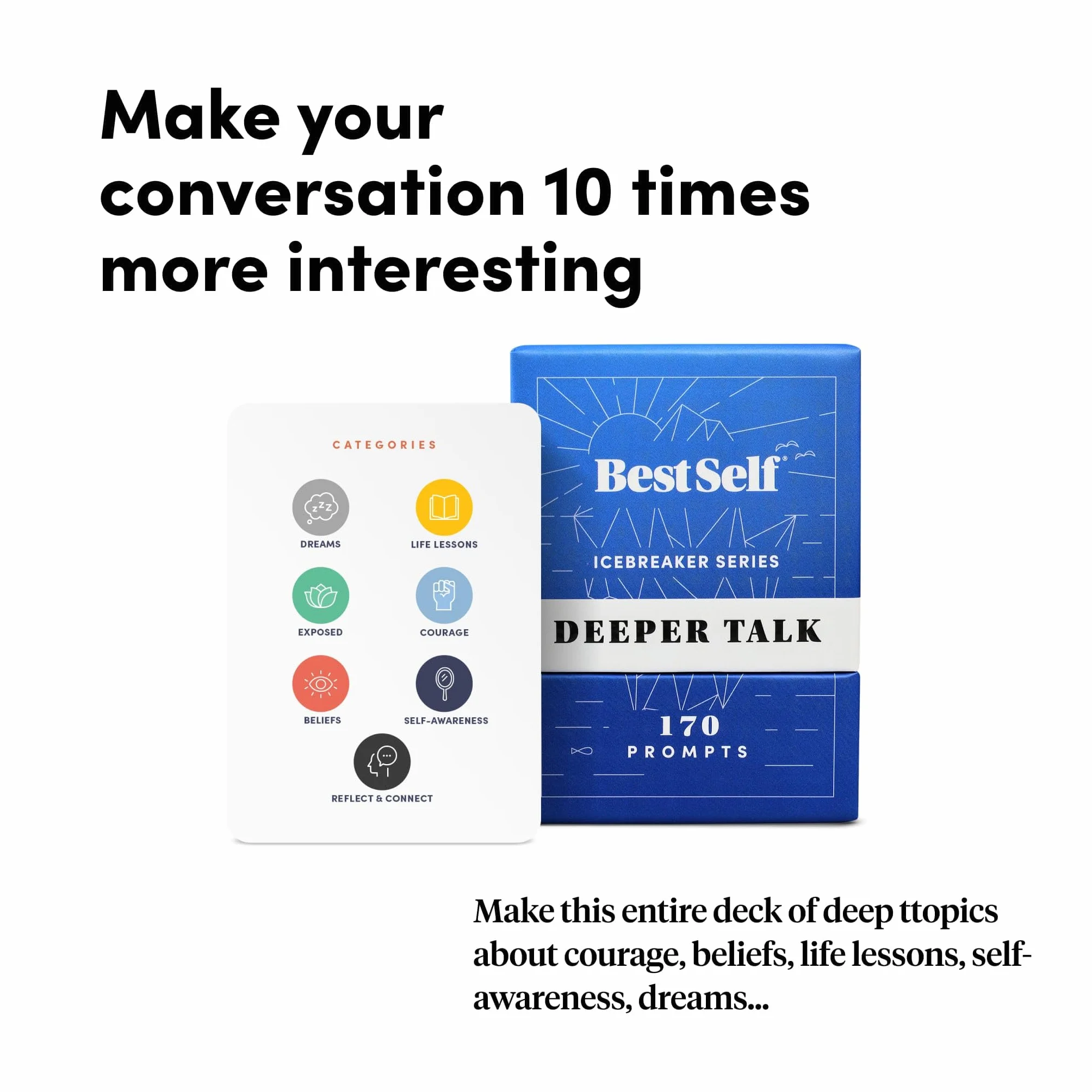 BestSelf Conversation Starter DeepTalk Deck – 150 podpowiedzi, narzędzie do nawiązywania i wzmacniania relacji