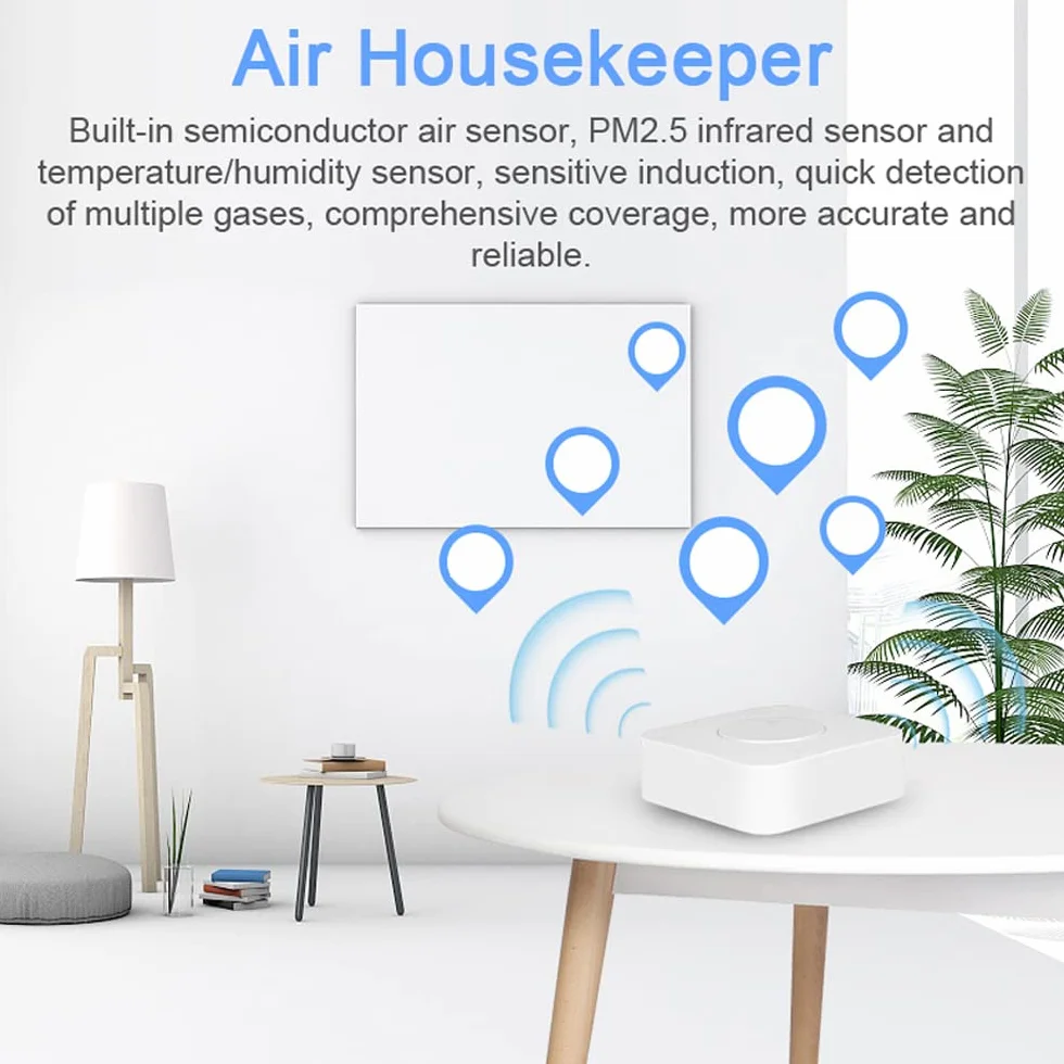 Inteligentny monitor jakości powietrza Tuya WiFi 6-w-1 gospodyni powietrza PM2.5/formaldehyd/VOC/CO2/czujnik temperatury/wilgotności kompatybilny z Home do domowego biura FNHY