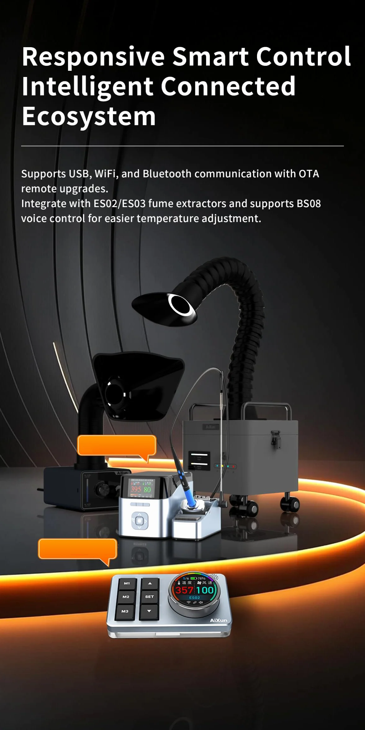 AiXun T420 dwukanałowa inteligentna stacja lutownicza 200 W, zestaw lutownicy elektrycznej 2 w 1 z uchwytem T225 i 3 końcówkami K do lutowania (C030, C080, C150)