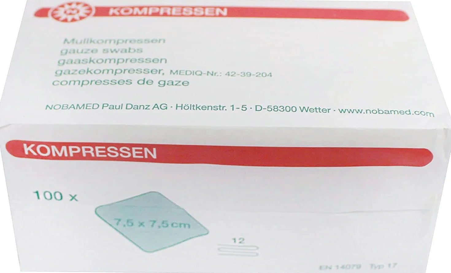 Noba Kompresy 100 sztuk 12-krotne 7,5 x 7,5 cm
