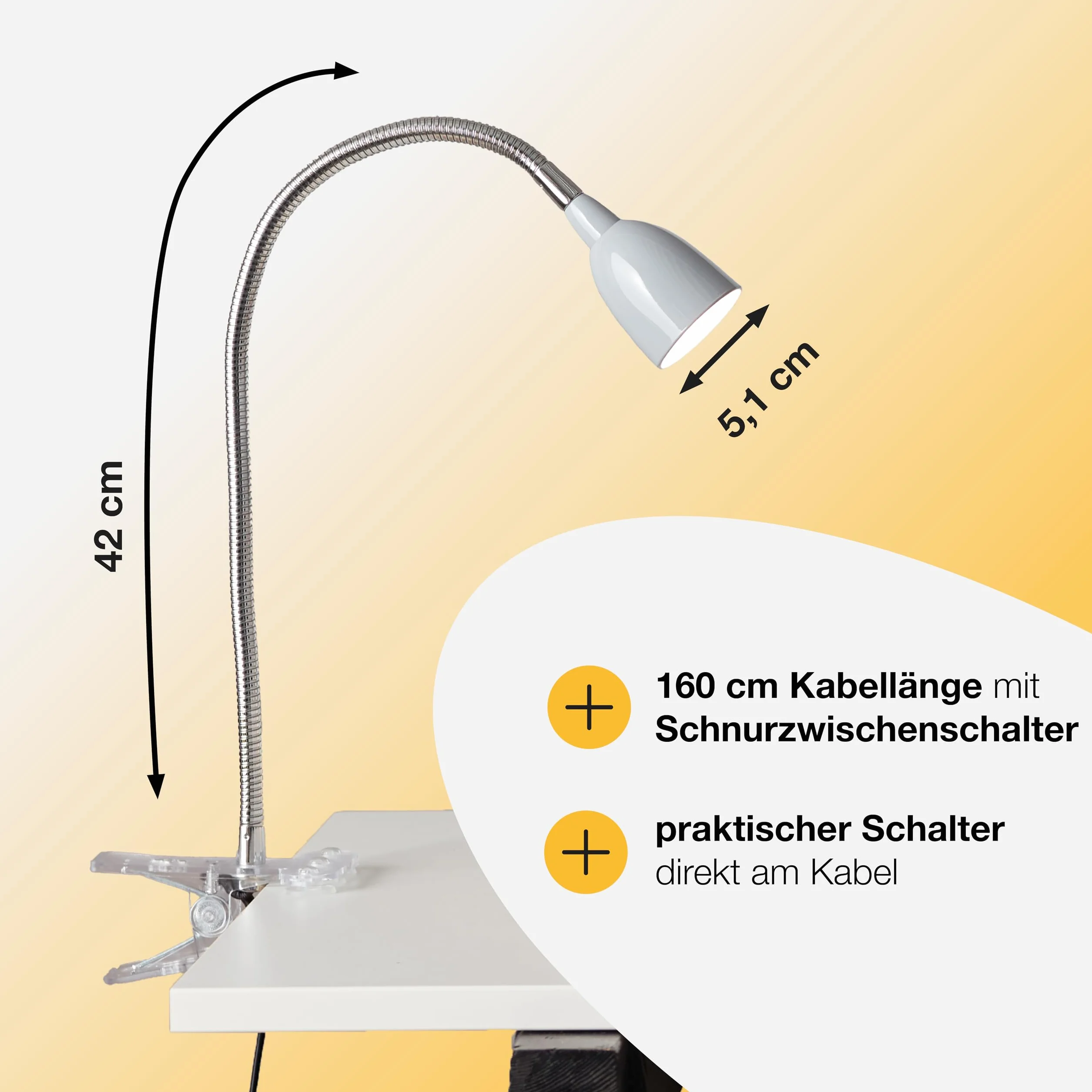 Brilliant Anthony LED lampa zaciskowa na biurko, 2,4 W, zintegrowana dioda LED, metal/tworzywo sztuczne, tytan G92936/11