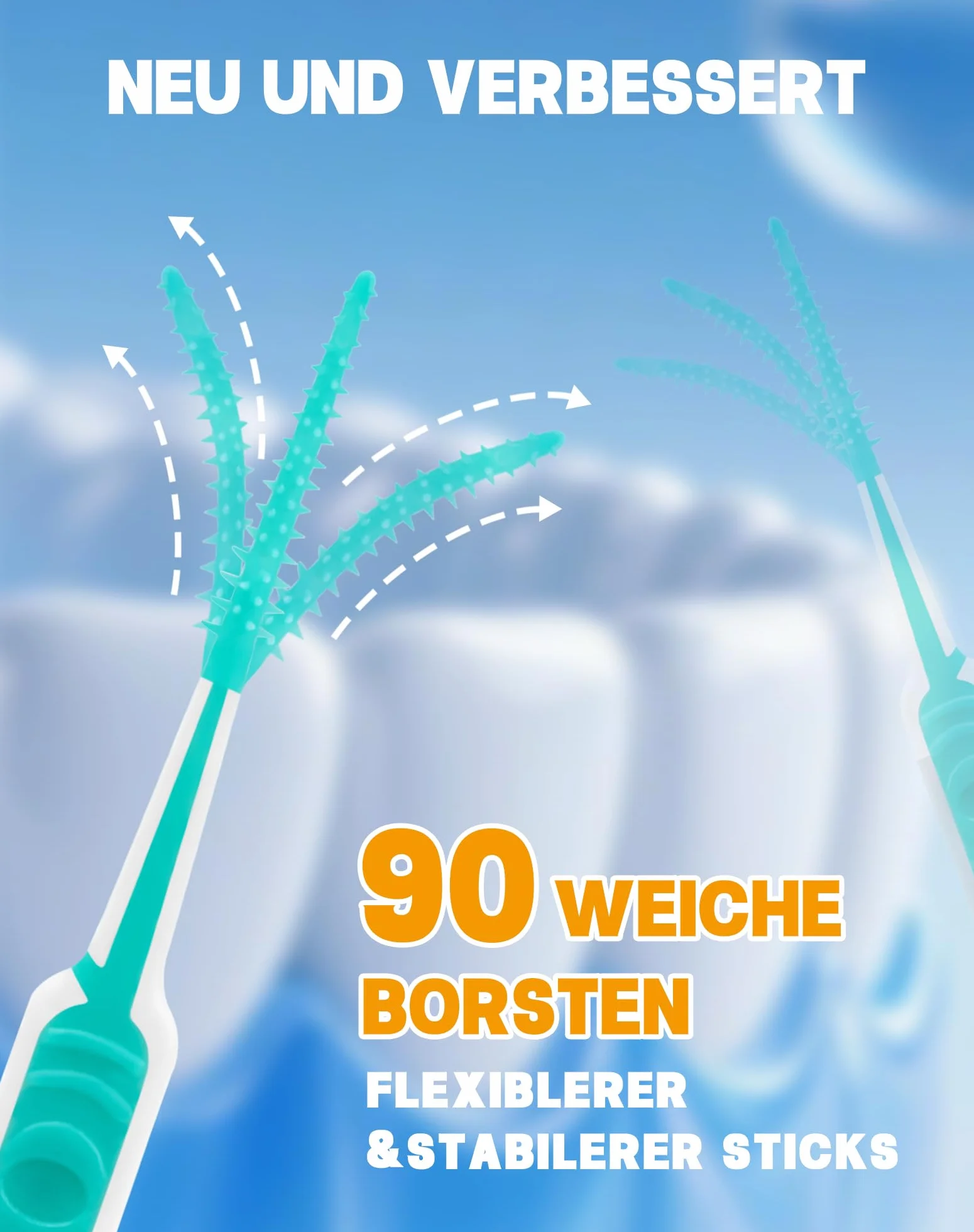 LAOYE 100 sztuk miękkich patyczków do zębów, miętowe, do czyszczenia międzyzębowych, silikonowe, szczoteczki międzyzębowe, szczotka do przestrzeni międzyzębowych, szczotka do zębów z przenośnym etui
