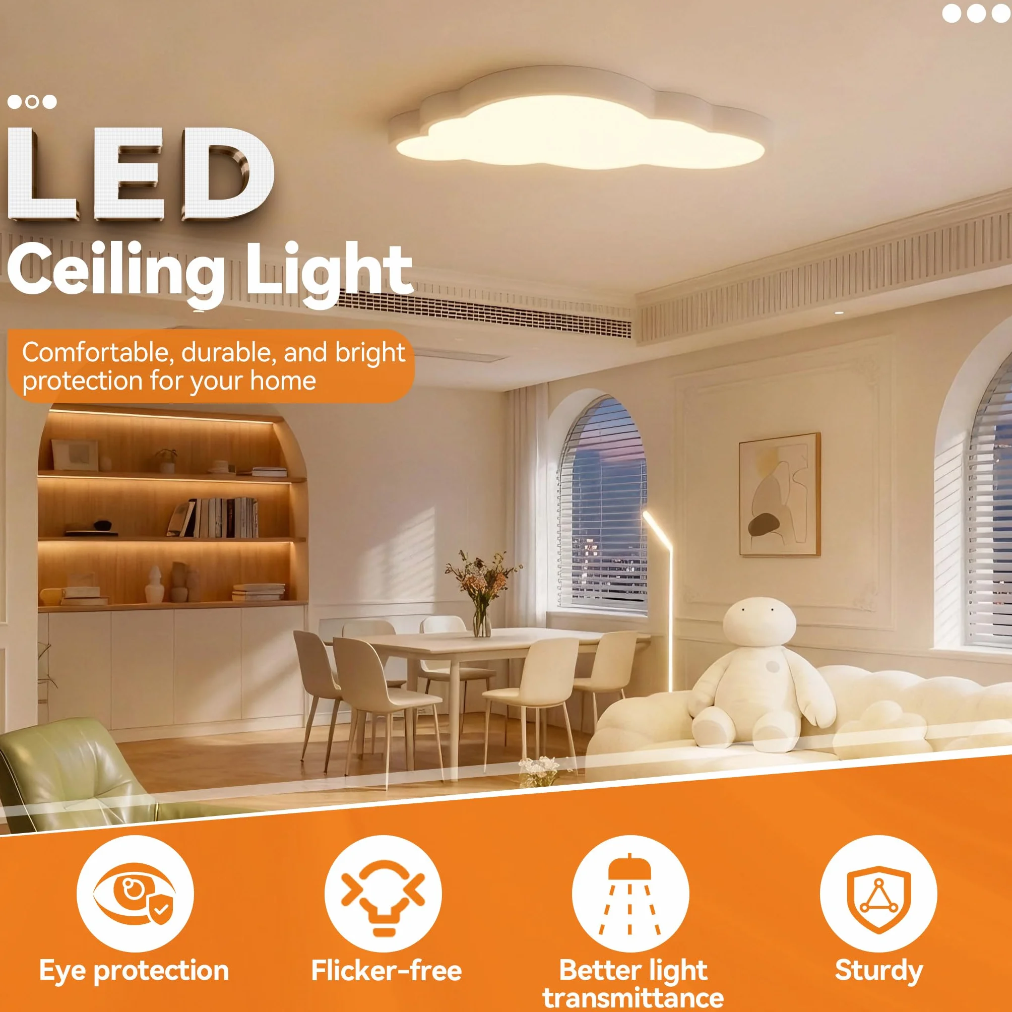 UISEBRT Lampa sufitowa LED, 48 W, chmury, ściemniana, z pilotem zdalnego sterowania, lampa do pokoju dziecięcego, nowoczesna lampa do przedszkola, sypialni