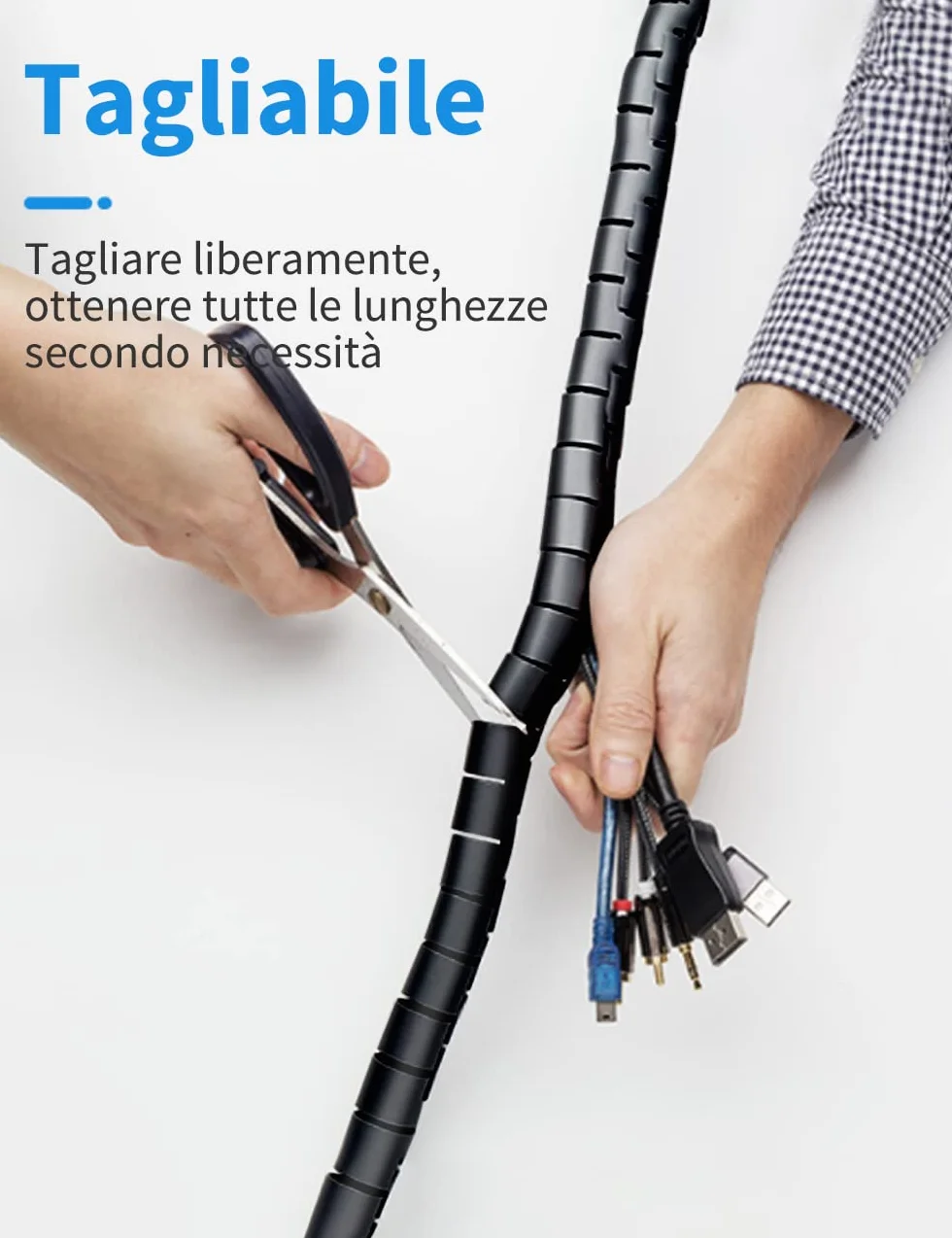 shinfly Zestaw tulei kablowej, 2 x 1,5 m, osłona kabla do przechowywania z 20 szt. opaskami na suwak, 5 klipsów kablowych, 1 klips prowadnicy kabla, ochrona osłony kabla do TV/PC/biurka (Homemania