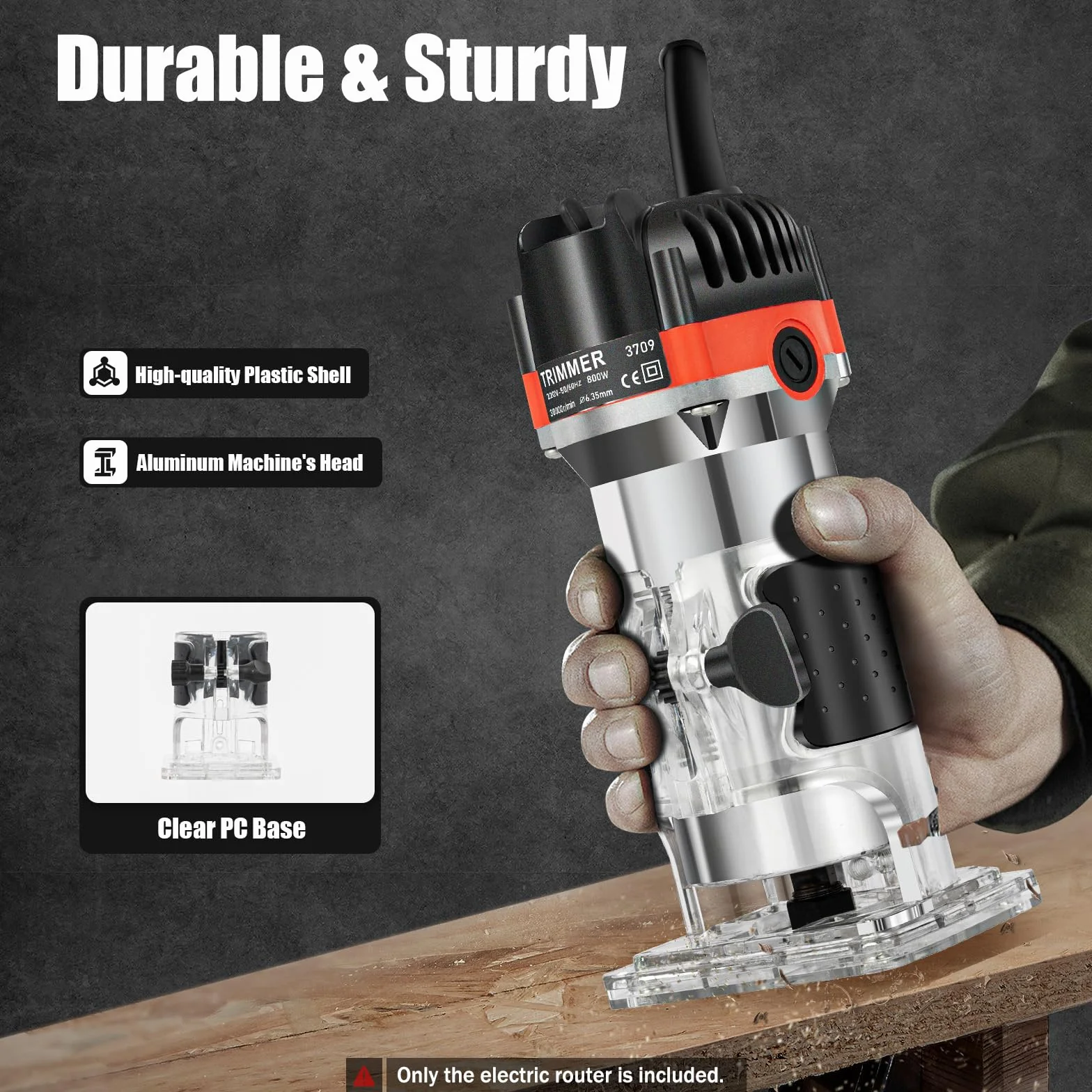 Elektryczna frezarka górnowrzecionowa jednoręczna, 800 W Rimmer Router Frez krawędziowy, zestaw frezów do drewna, elektryczny laminat do drewna palmowego Router Joiner Tool 30000 obr./min, do
