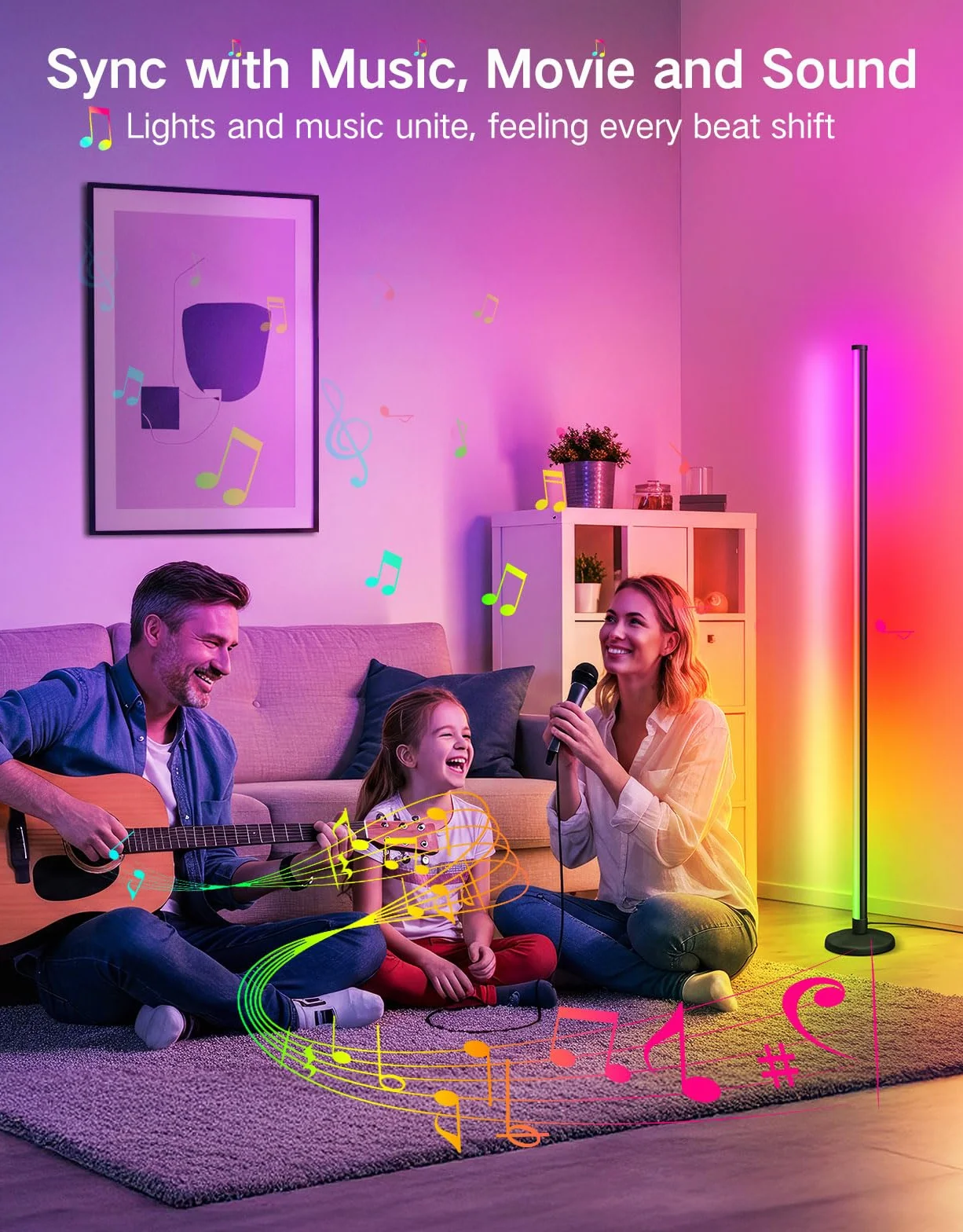OUTON RGBICW lampa stojąca LED, 2 sztuki, ściemniana | lampa stojąca z pilotem zdalnego sterowania, sterowanie aplikacją, synchronizacja muzyki, lampa stojąca do salonu, do gier