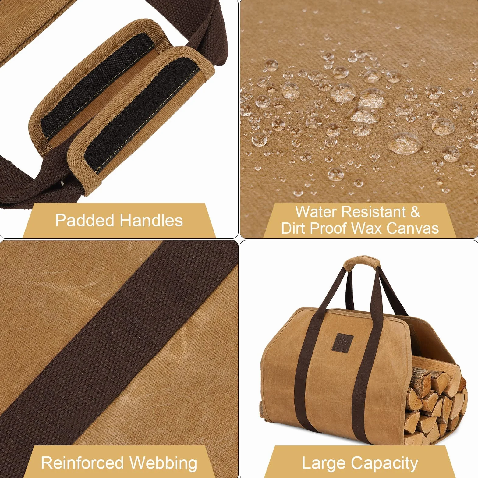WILLOW WEAVE Torba na drewno opałowe, torba na drewno, uchwyt na drewno kominkowe, Khaki, 40 inches x 19 inches, Klasyczny