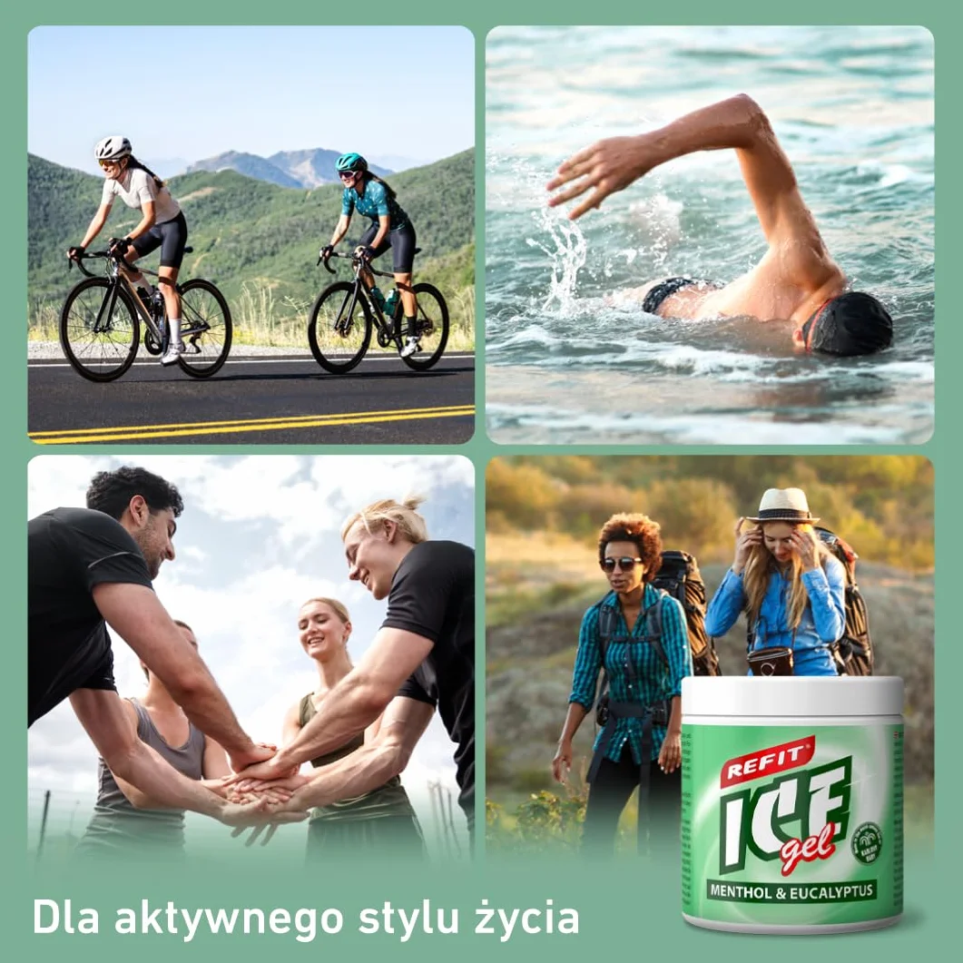 Refit Ice Gel Menthol & Eukaliptus 230 ml – Extra żel przeciwbólowy - naturalna moc chłodzenia mentolu - zapach eukaliptusa - dla pleców, mięśni i stawów, maść do masażu po wysiłku fizycznym