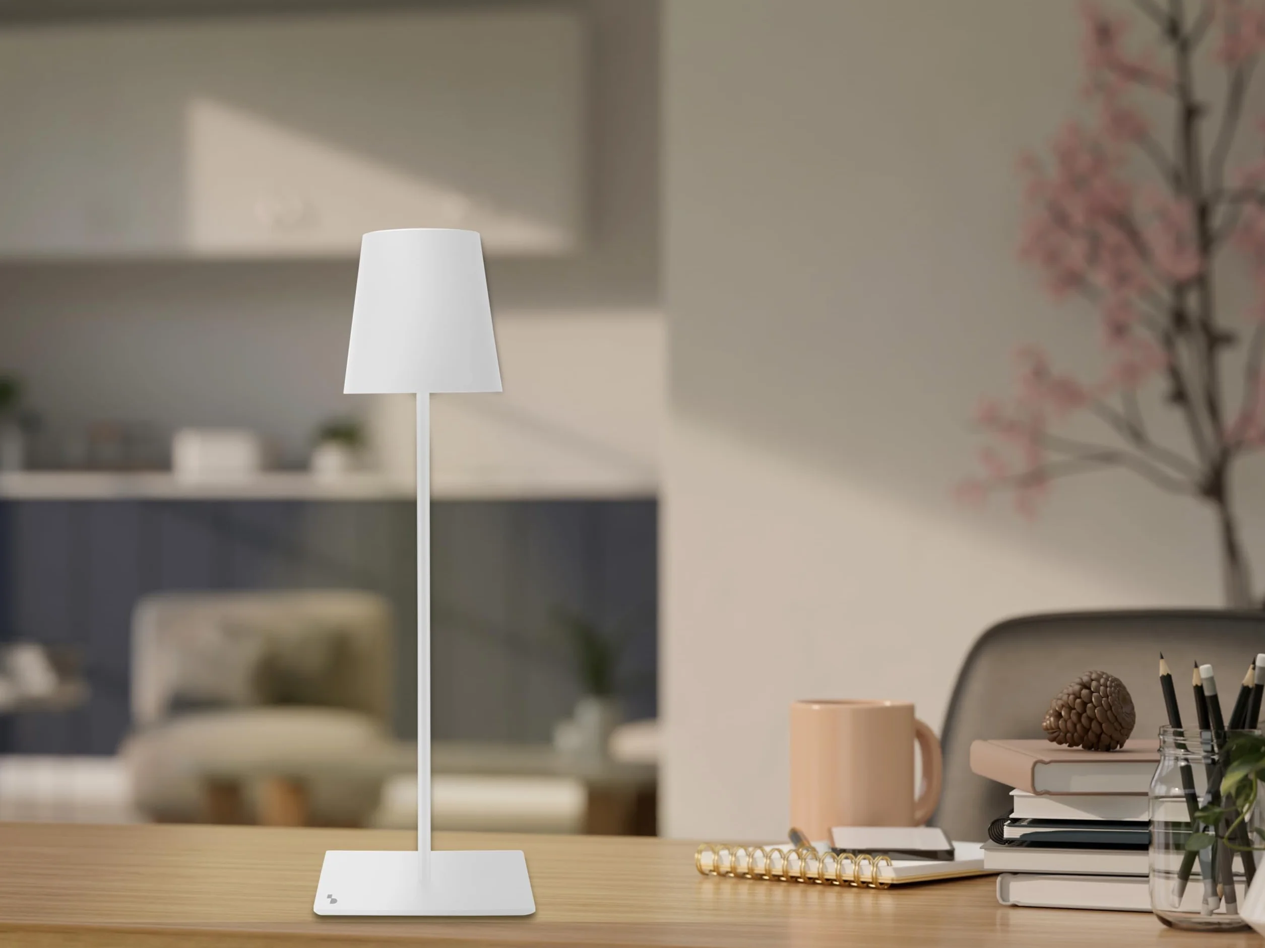 BEPER P201UTP404 XL Lampa Podłogowa z Regulacją Wysokości, Lampa Biurkowa 2.5W, Kabel USB Typu C do Ładowania, 3 Klosze, Biały