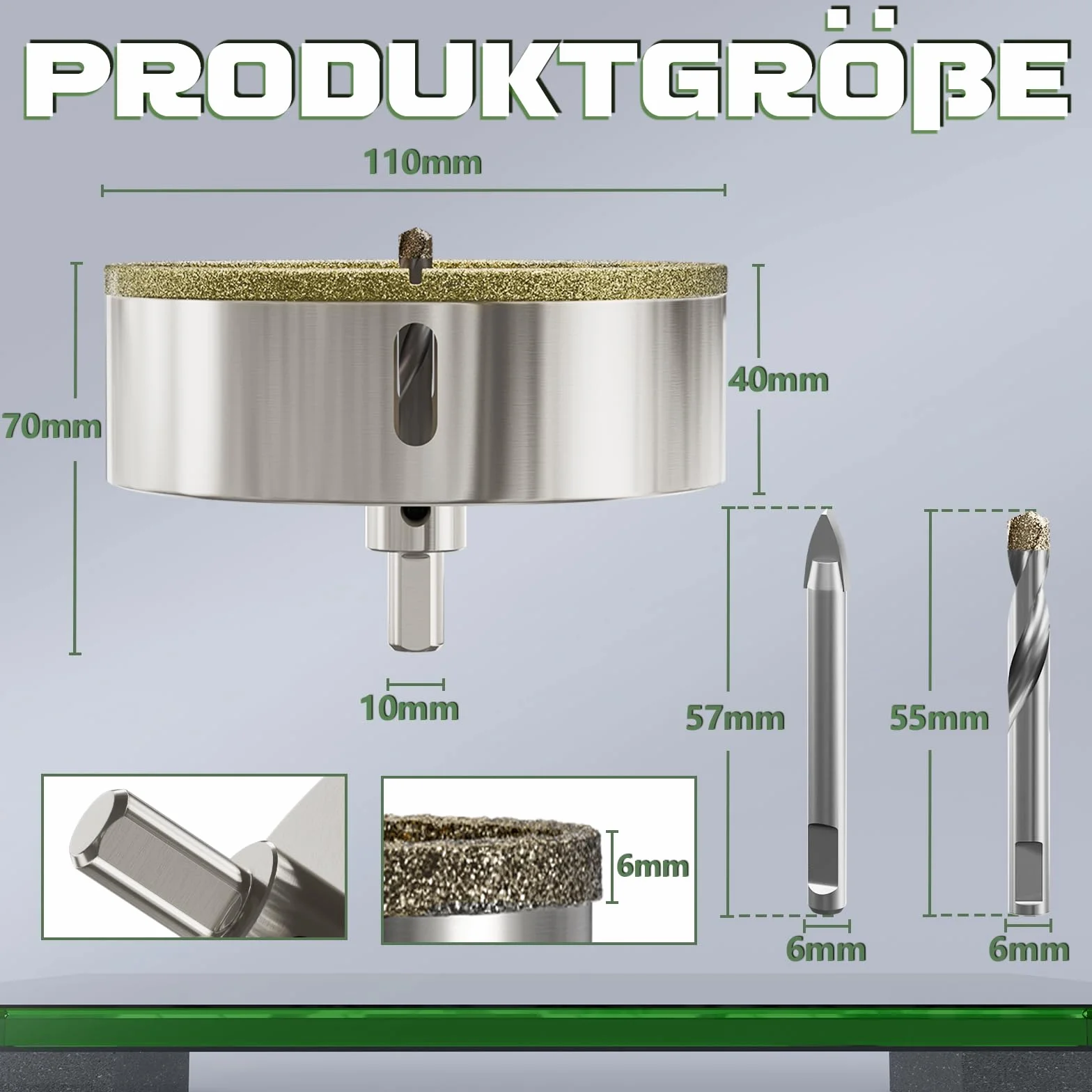 CSOOM 110mm wiertło do szkła z 2*wiertłami środkowymi, wiertło koronowe do płytek, szkła, ceramiki, marmuru, wapienia