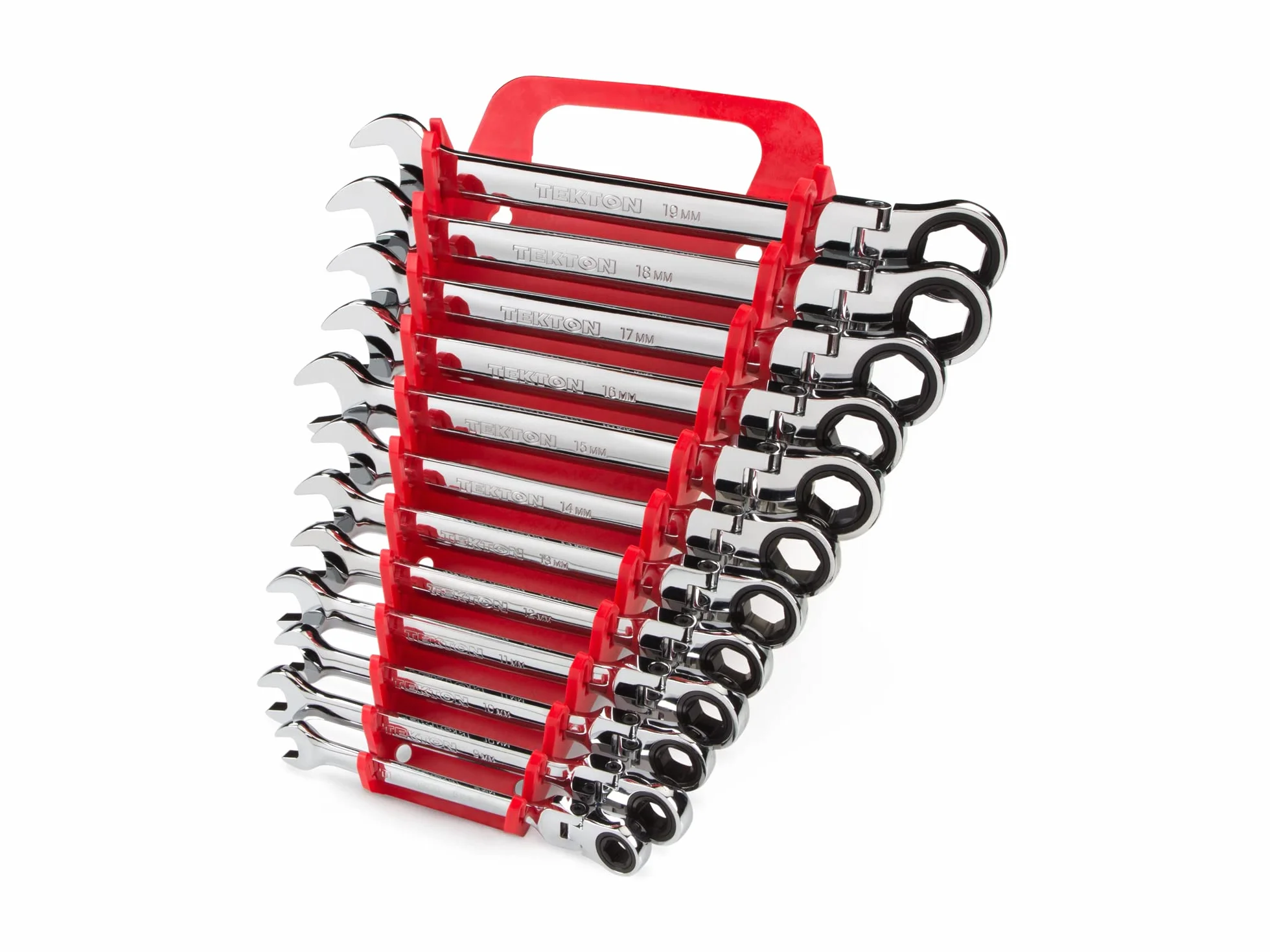 TEKTON WRN57170 zestaw kluczy płasko-oczkowych z grzechotką, metryczny, 8 mm-19 mm, 12-częściowy, srebrny