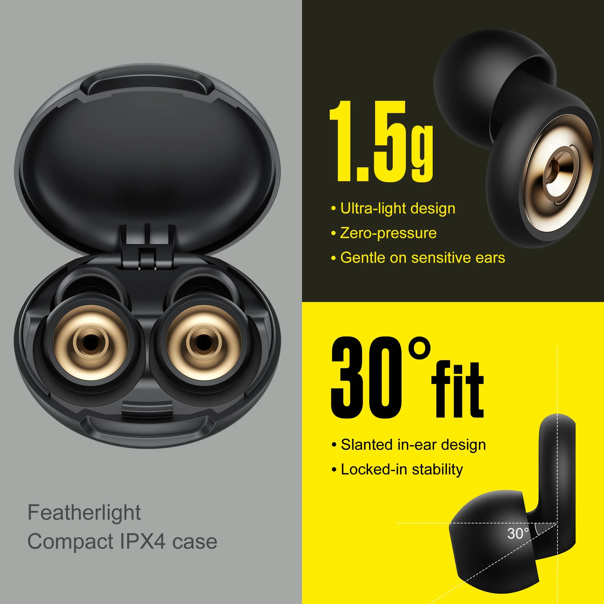 Pro-Komfort Zatyczki do Uszu do Spania- z Filtrem Metalowym, 46dB Redukcja Hałasu, Delikatny Nano-Silikon, 4 Rozmiary (XS-L) do Spania, Motocykli, Koncertów & Pracy