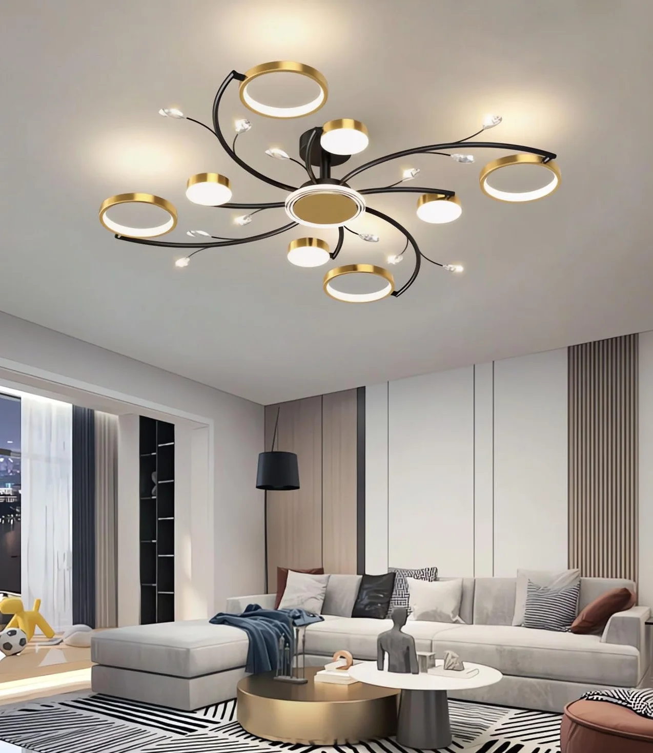 Nowoczesny Minimalizm OśWietlenie Sufitowe W KształCie Kwiatu śCiemnialna Lampa Sufitowa LED Lampa Sufitowa Do MontażU Wpuszczanego ZłOta Akrylowa Lampa Sufitowa z Pilotem (8 głowic)